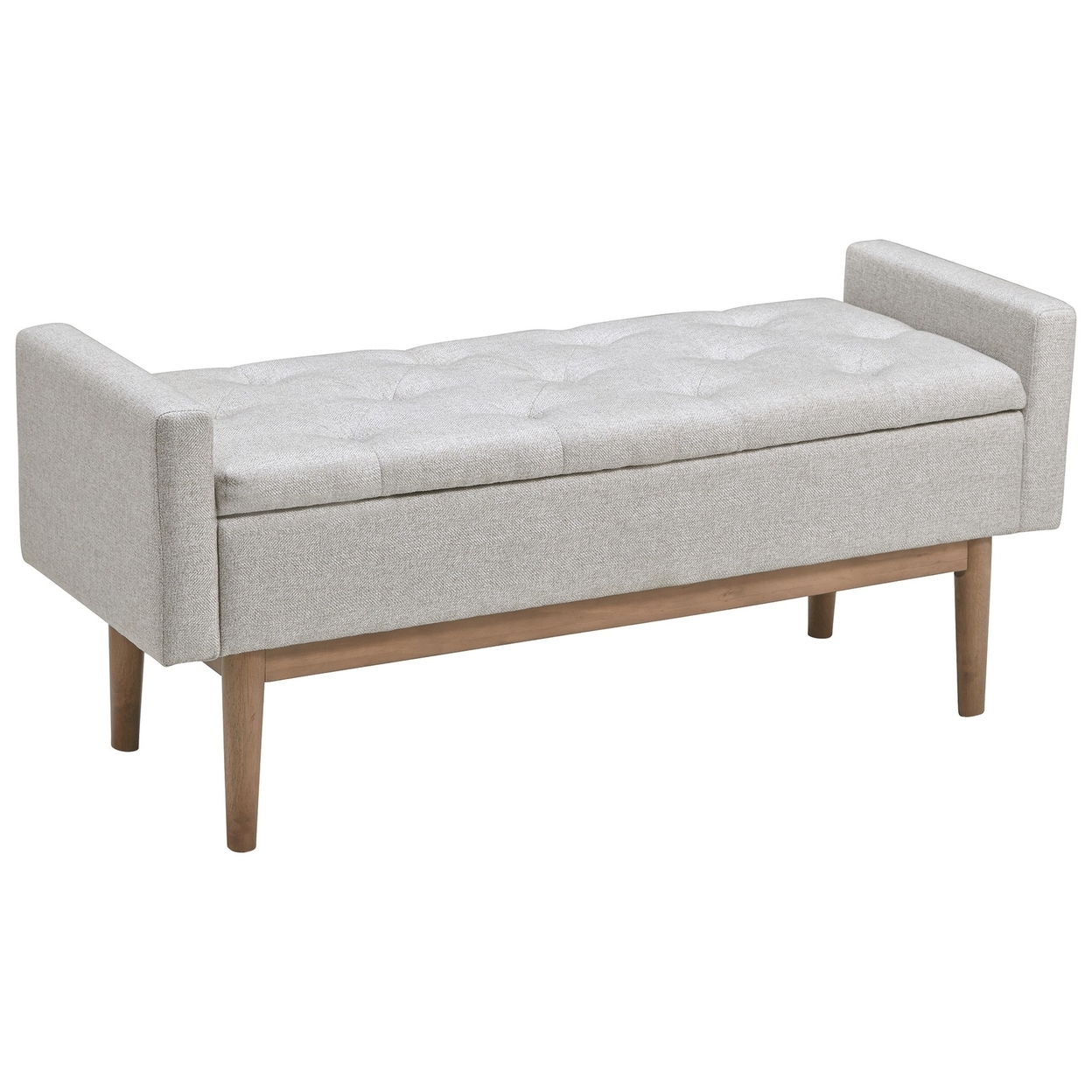 Tufted Fabric Storage Bench With Low Profile Elevated Arms, Light Gray- Saltoro Sherpi