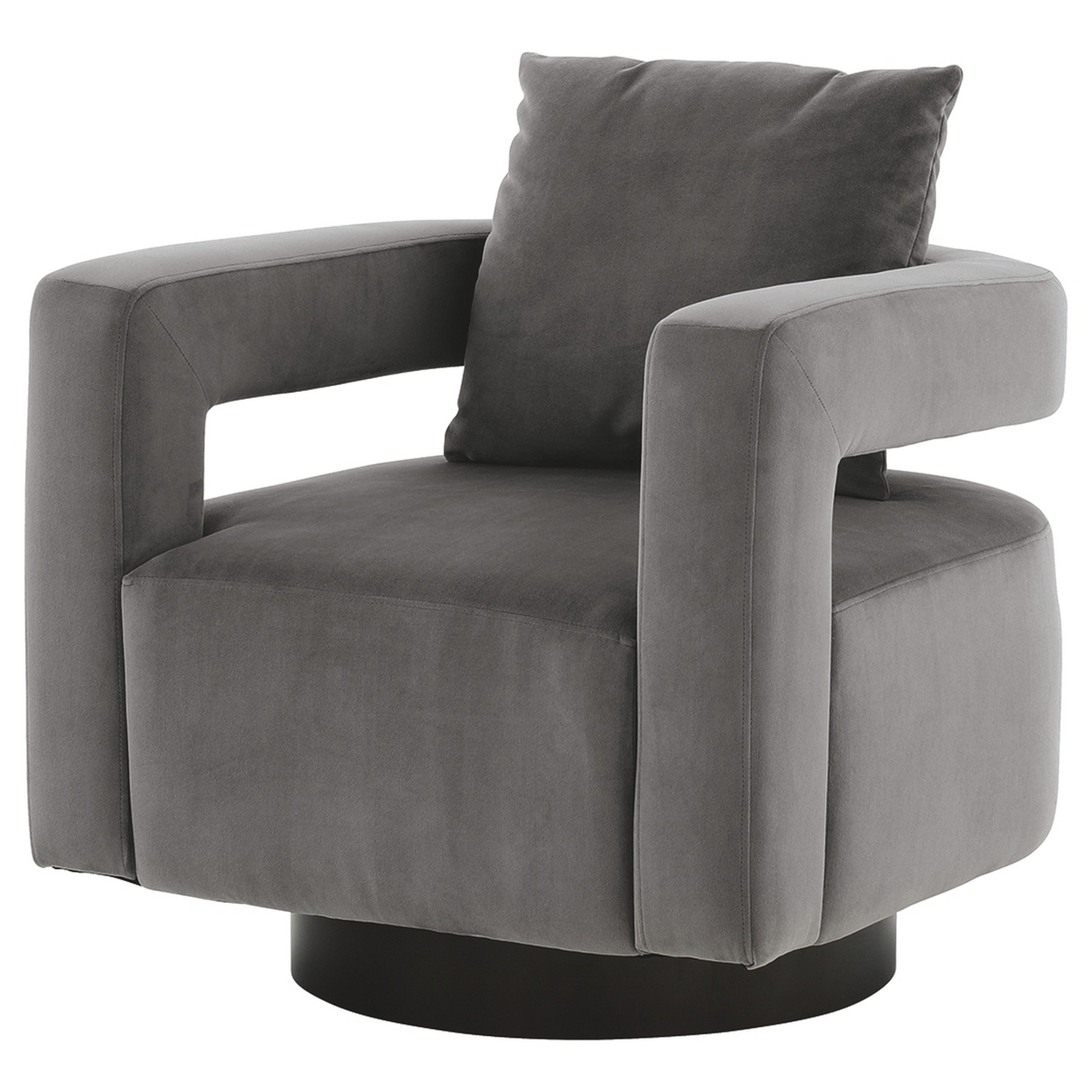 Swivel Fabric Upholstered Accent Chair With Curved Open Back And Arms, Gray- Saltoro Sherpi