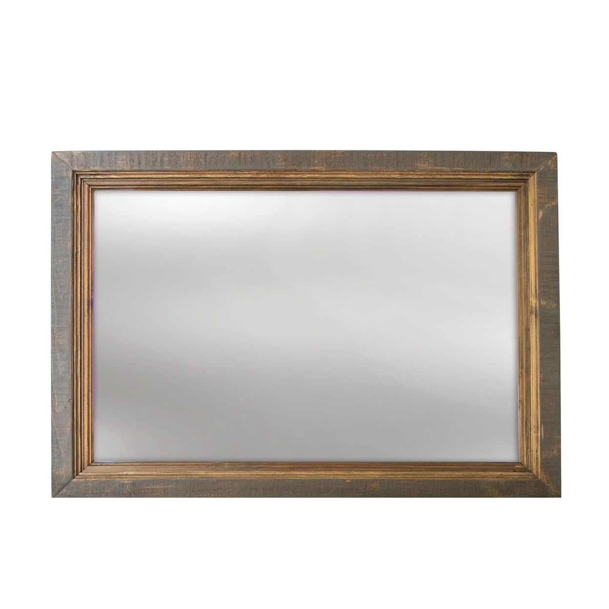 Sim 46 Inch Mirror, Classic Six Step Hand Painted, Gray, Brown- Saltoro Sherpi