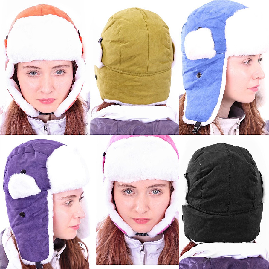 2-Pack: Women's Ultra-Soft Cozy Plush Sherpa Lined Wind Proof Ushanka Russian Hat - Black