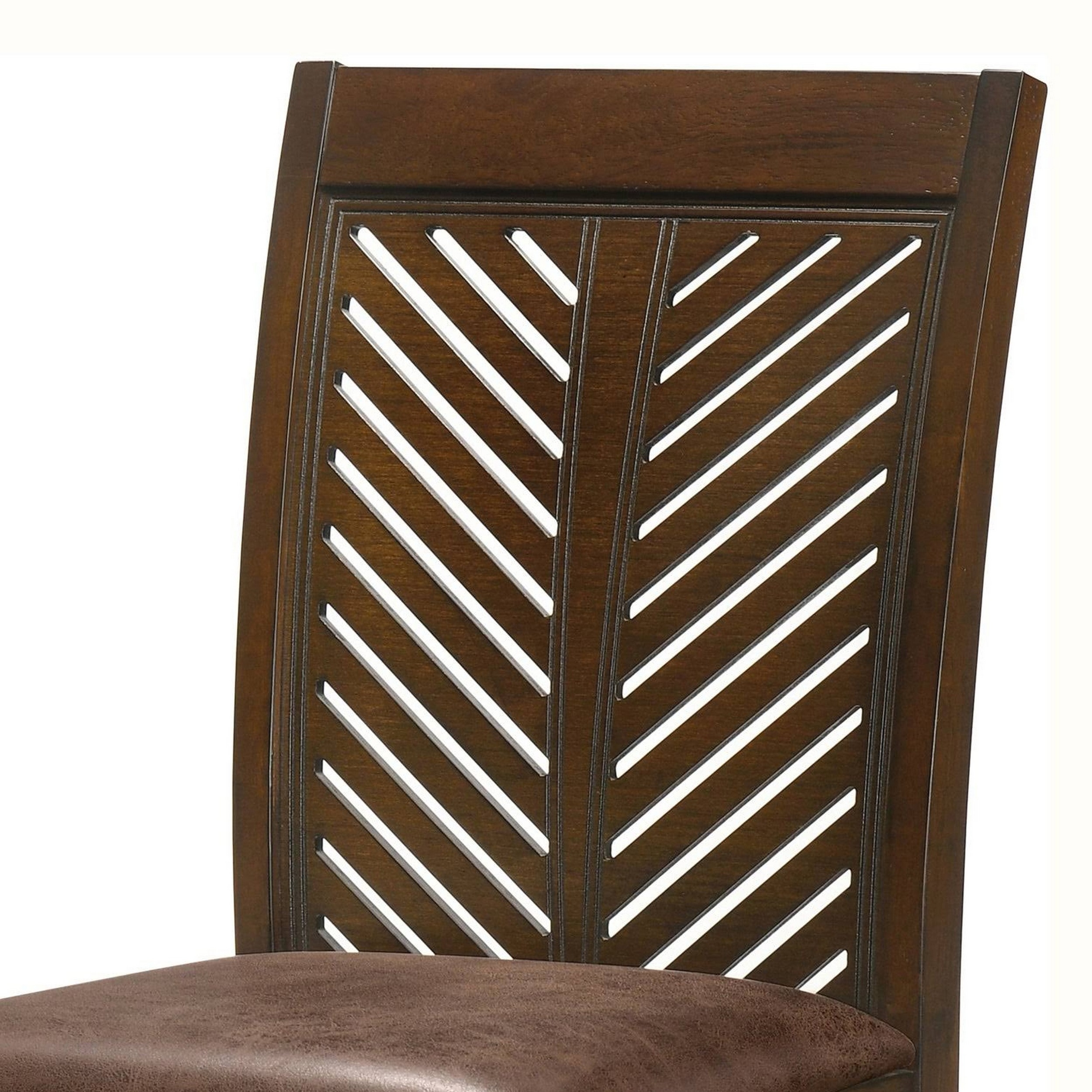 Noha 18 Inch Dining Chair, Set Of 2, Chevron Cutout Back, Brown, Vinyl Seat- Saltoro Sherpi