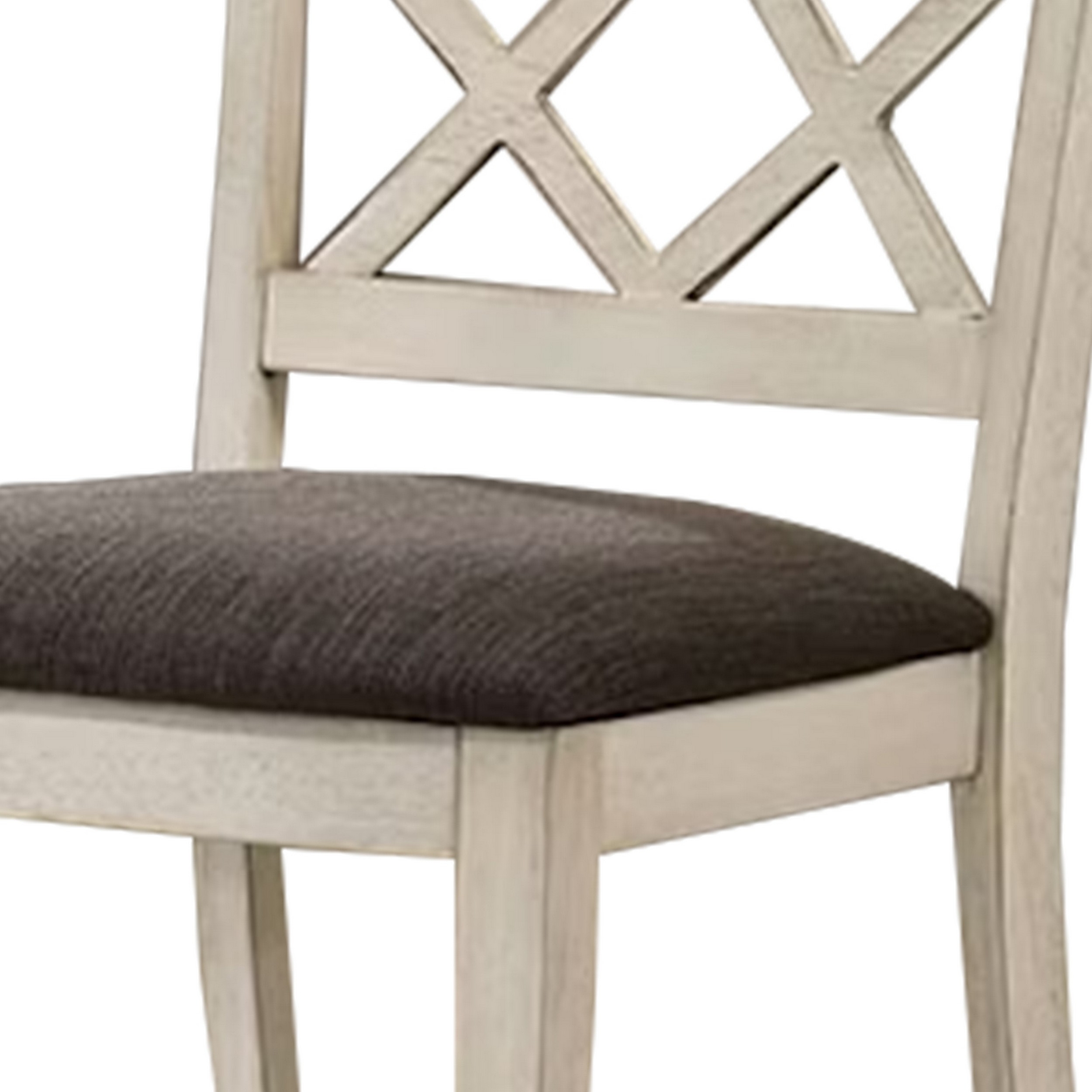 Ara 18 Inch Dining Chair, Set Of 2, Crossbuck Back, White Wood, Gray Fabric- Saltoro Sherpi