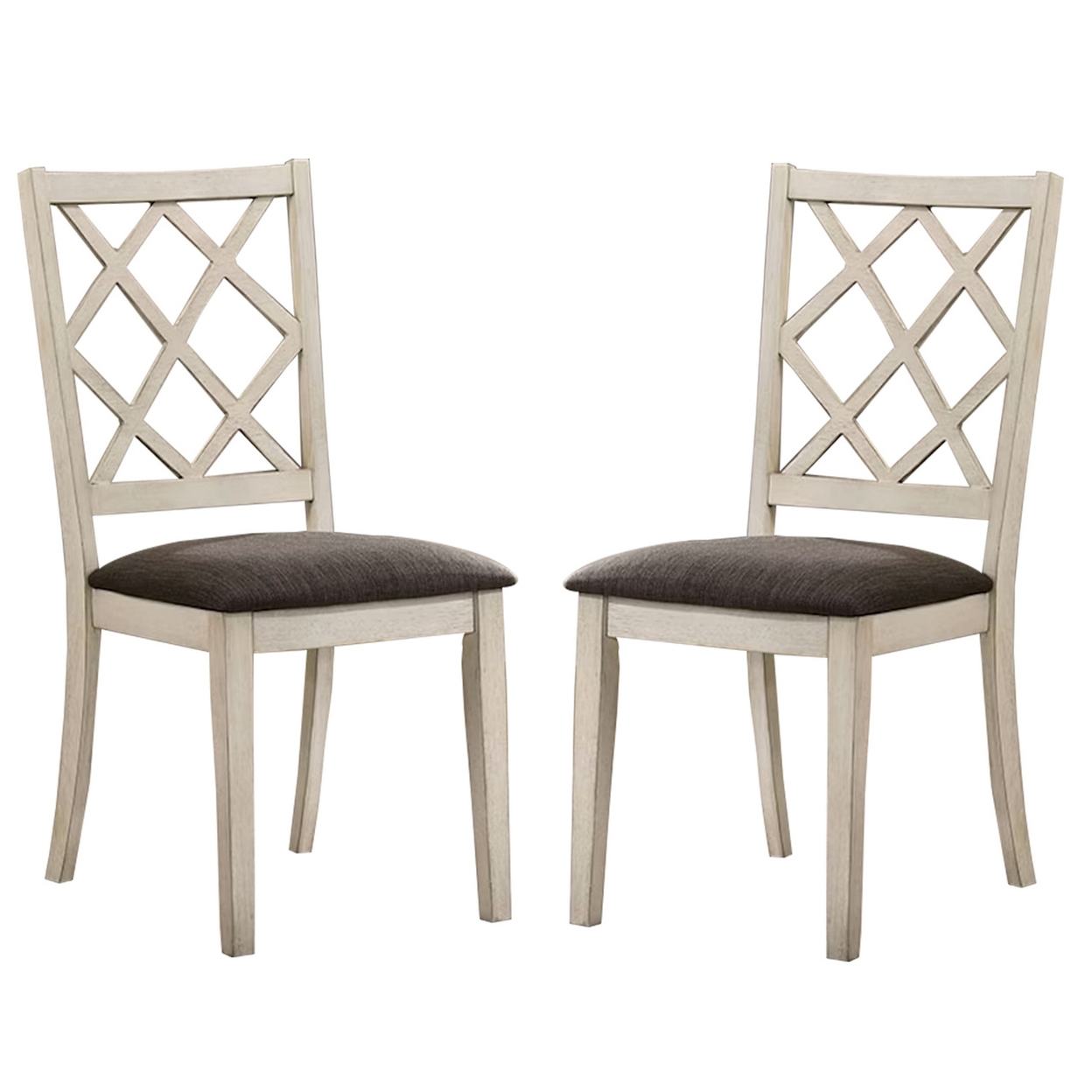 Ara 18 Inch Dining Chair, Set Of 2, Crossbuck Back, White Wood, Gray Fabric- Saltoro Sherpi