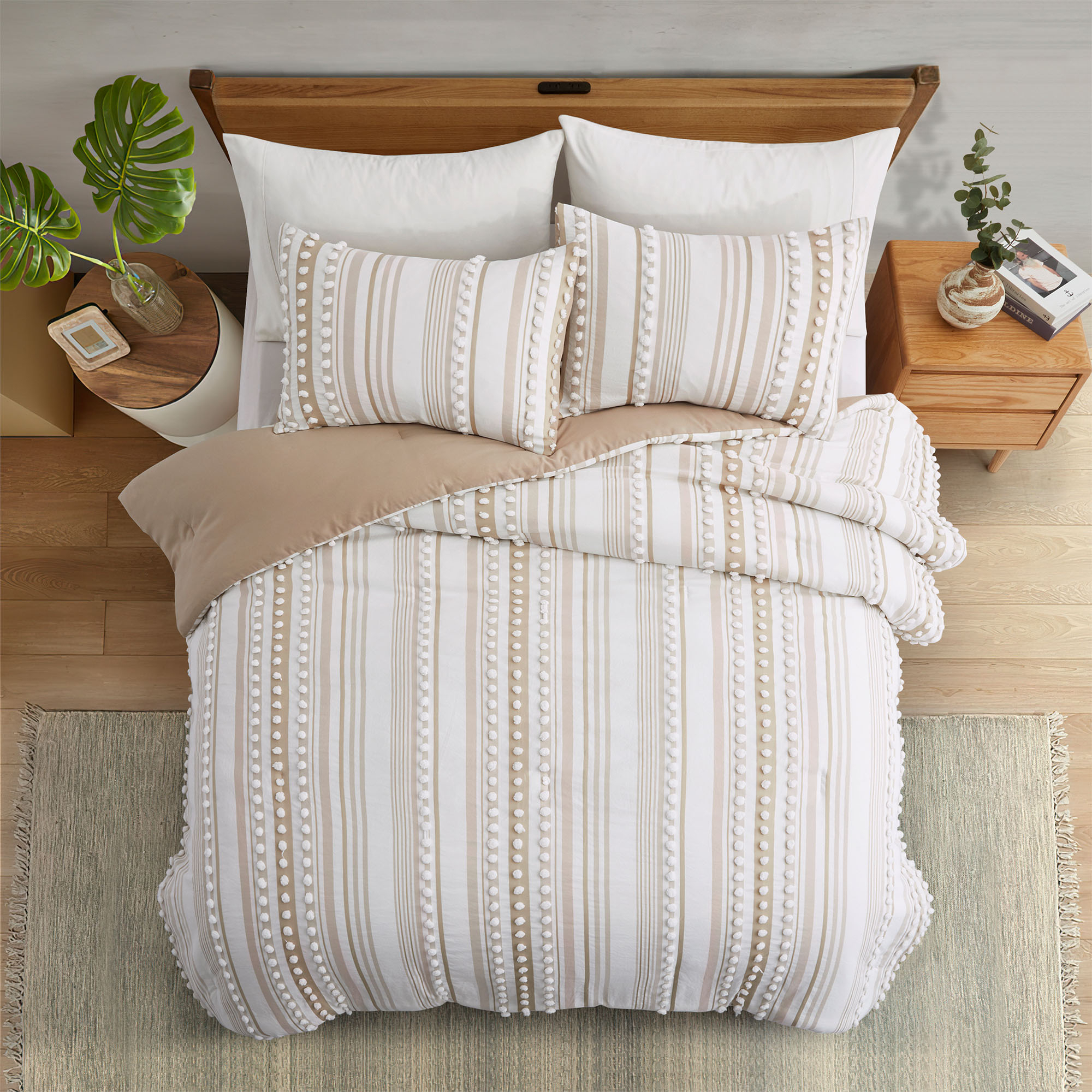 Boho Tufted All Season Bedding Sets Pom Pom Comforter Soft Jacquard Comforter With Pillow Case - King Size