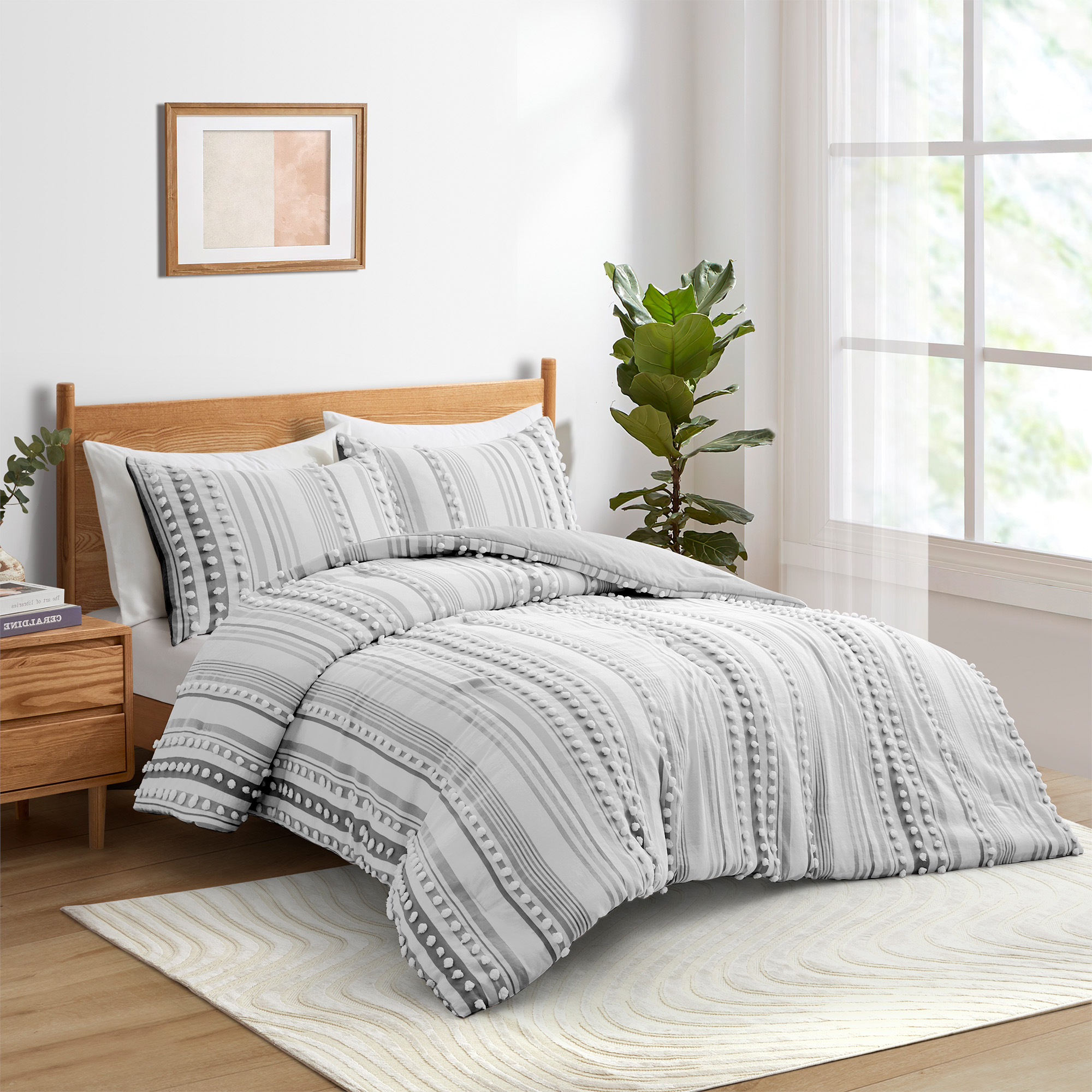 Pom Pom Textured Bed Set, All Season Soft Microfiber Complete Bedding Set For All Season Warmth - King Size