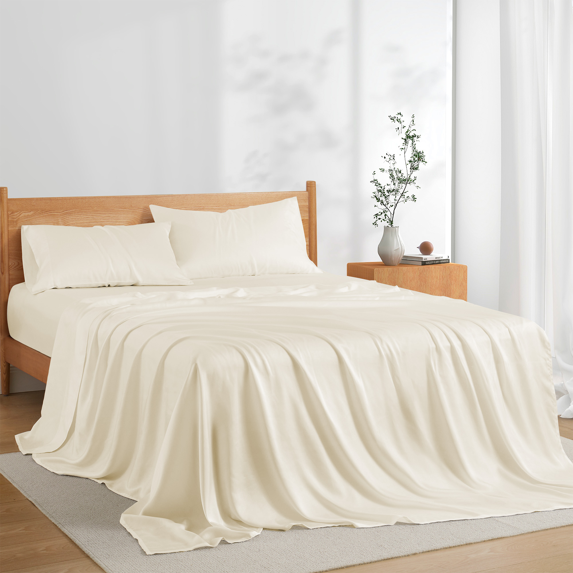 Naturally Cooling, Soft, And Breathable Tencel Lyocell 4Pc Sheets Set - Twin Size