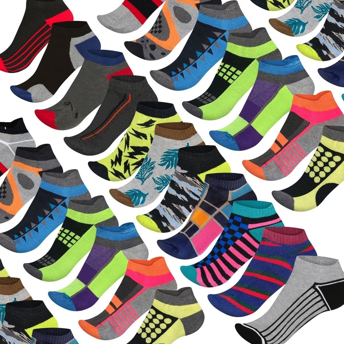 24-Pairs: Men's Moisture Wicking Mesh Performance Ankle Low Cut Cushion Athletic Sole Socks