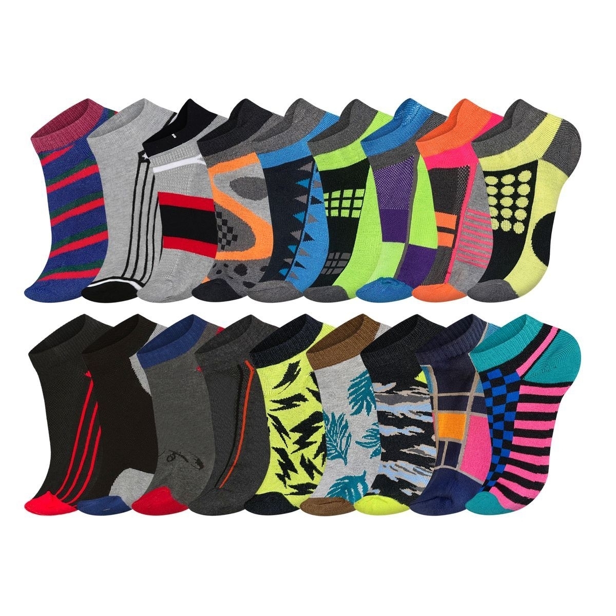 Multi-Pairs: Men's Moisture Wicking Mesh Performance Ankle Low Cut Cushion Athletic Sole Socks - 12-pairs