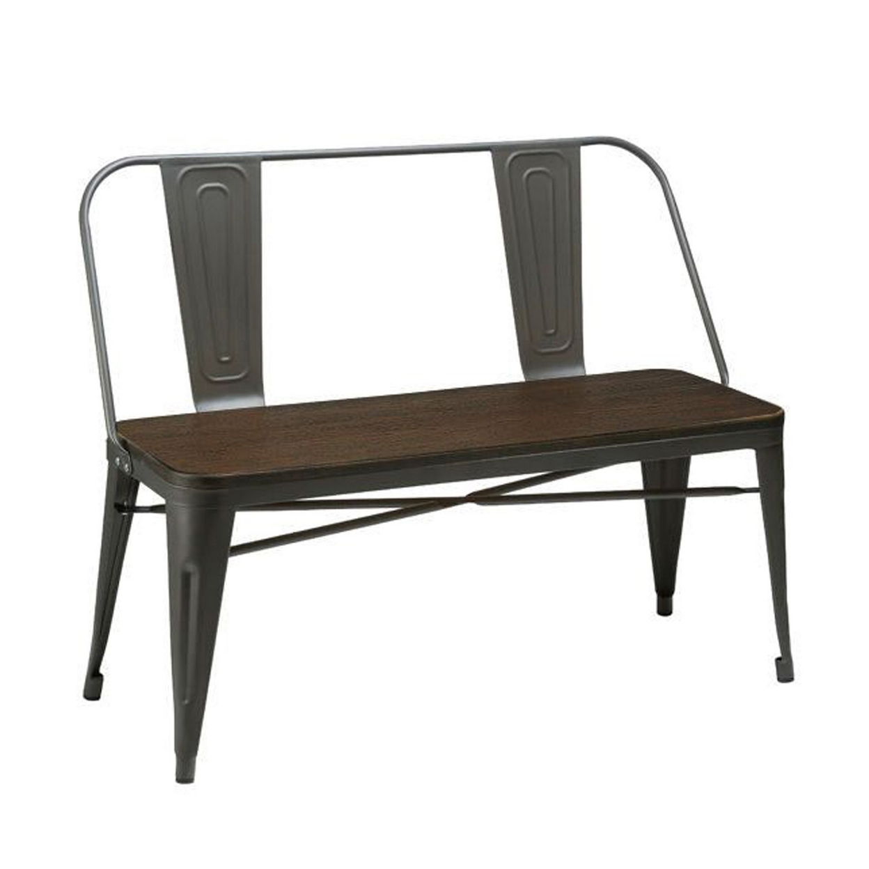 Gina 40 Inch Bench, Smooth Wood Seating, Strong Metal Frame, Dark Gray- Saltoro Sherpi