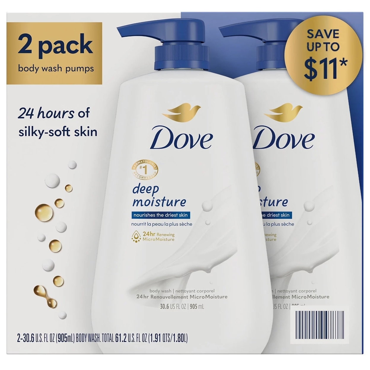 Dove Deep Moisture Renewing Body Wash, 30.6 Fluid Ounce (Pack Of 2)