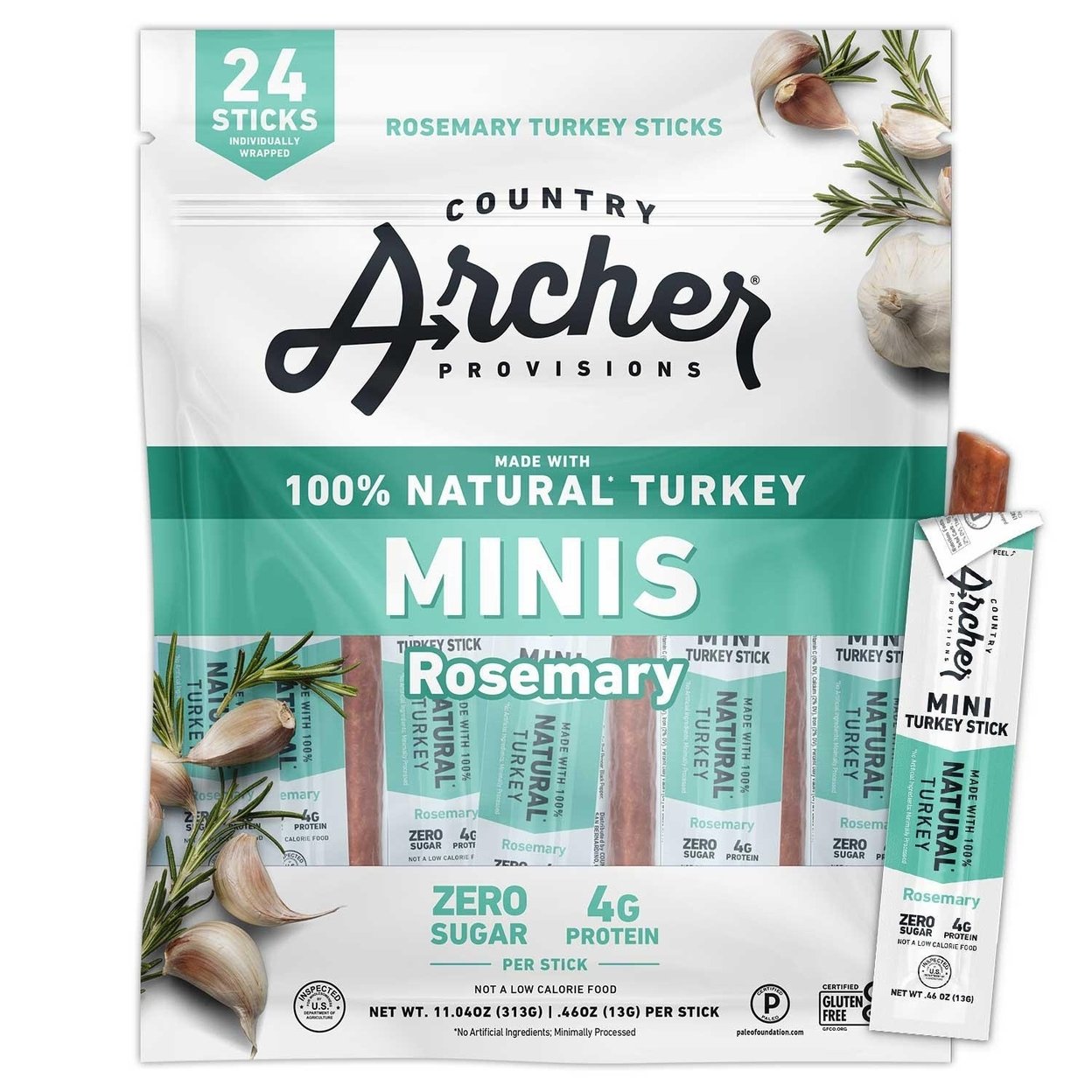 Country Archer Mini Rosemary Turkey Sticks, 0.46 Ounce (Pack Of 24)