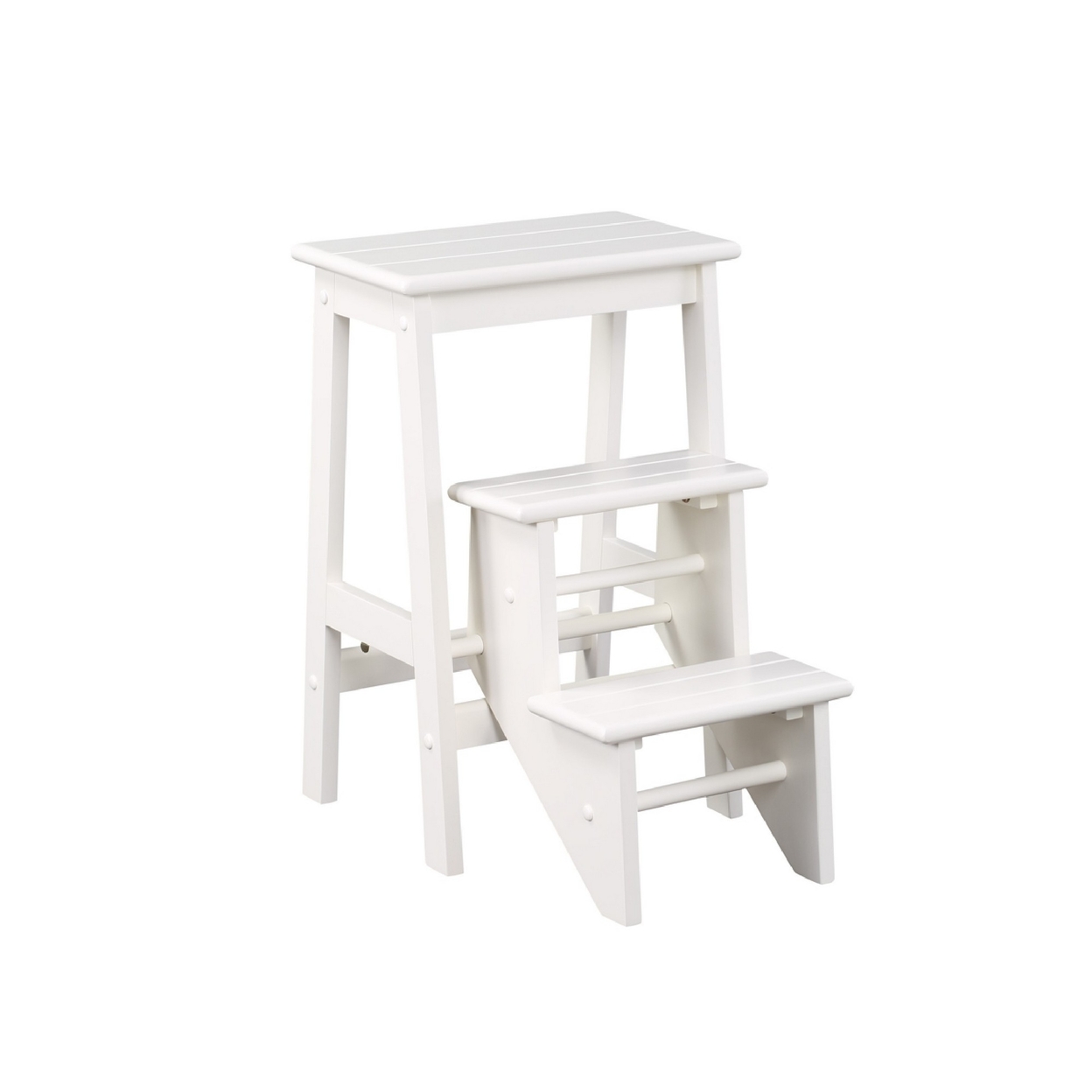 24 Inch 3 Level Step Stool, Plank Tops And Safety Latch, Classic White Wood- Saltoro Sherpi