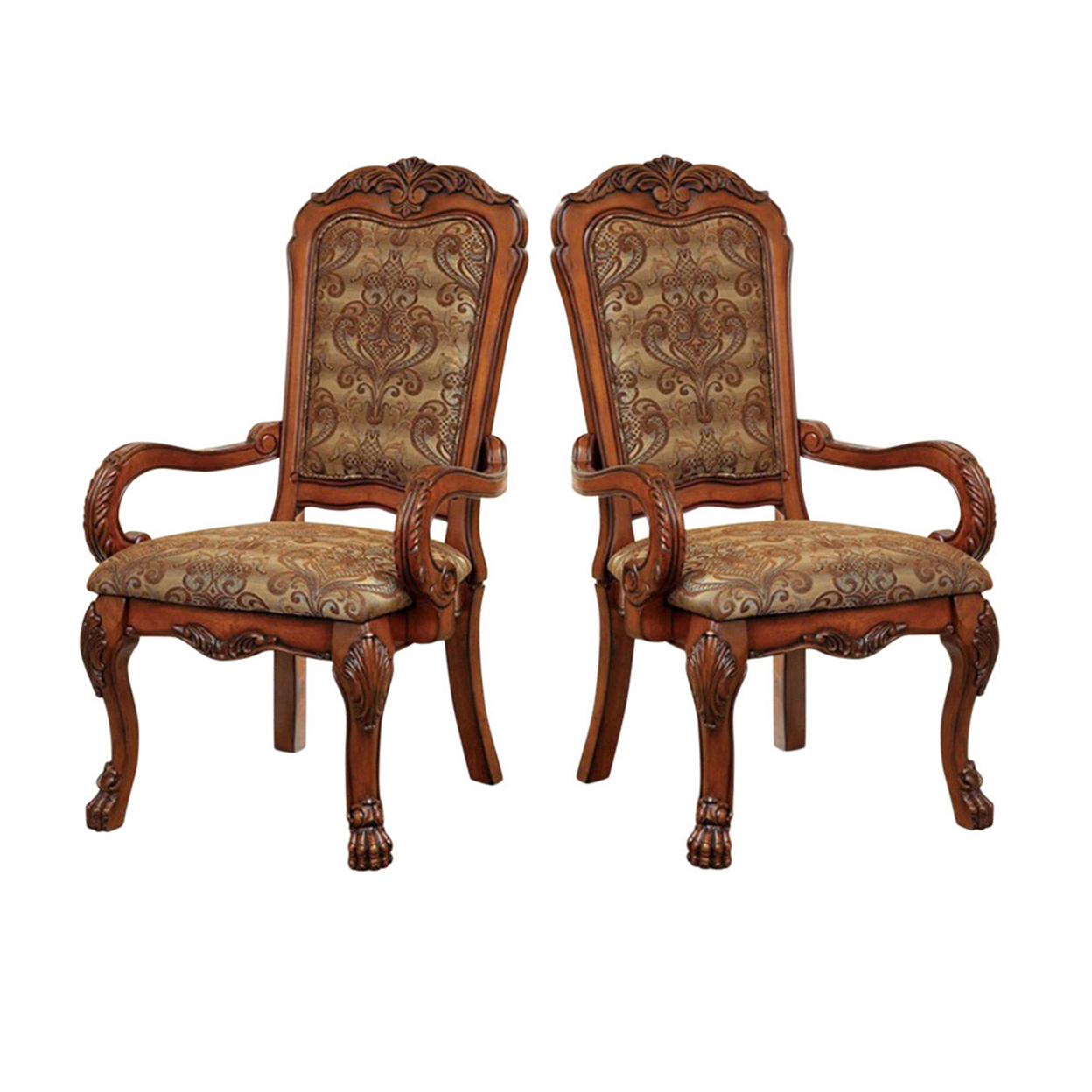 Medieve Traditional Arm Chair Seat, Antique Oak Finish, Set Of 2- Saltoro Sherpi