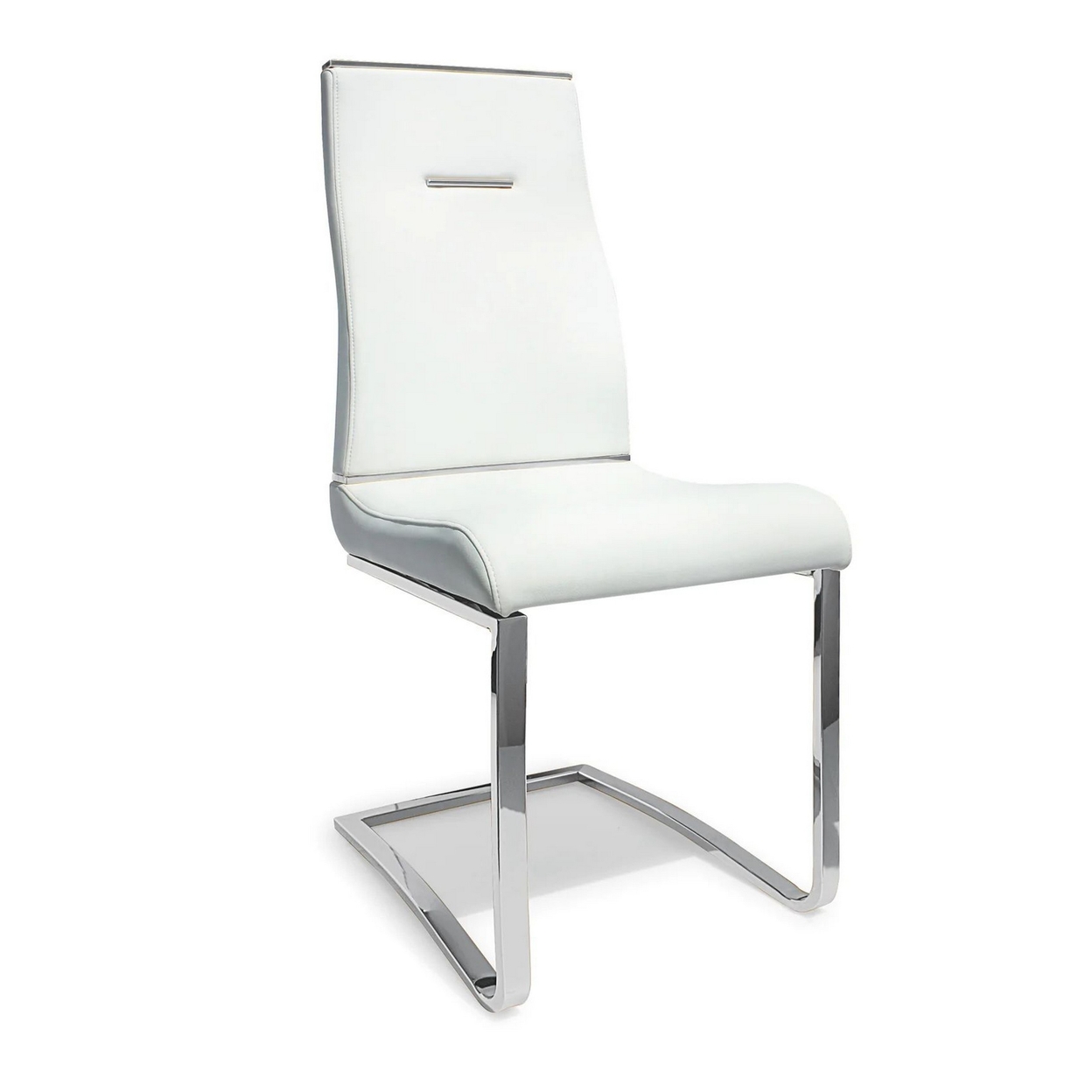Jon 22 Inch Dining Chair, Set Of 2, Cantilever Steel, Vegan Leather, White - Saltoro Sherpi