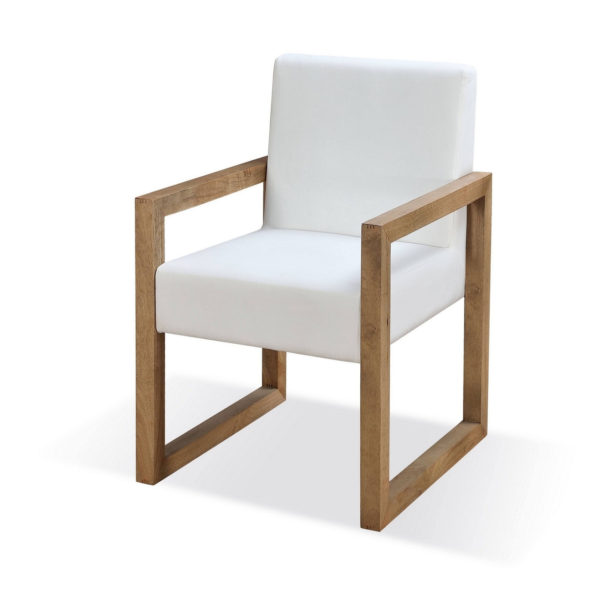 Rux 23 Inch Dining Chair, White Fabric Seat, Sled Legs, Brown Wood -Saltoro Sherpi