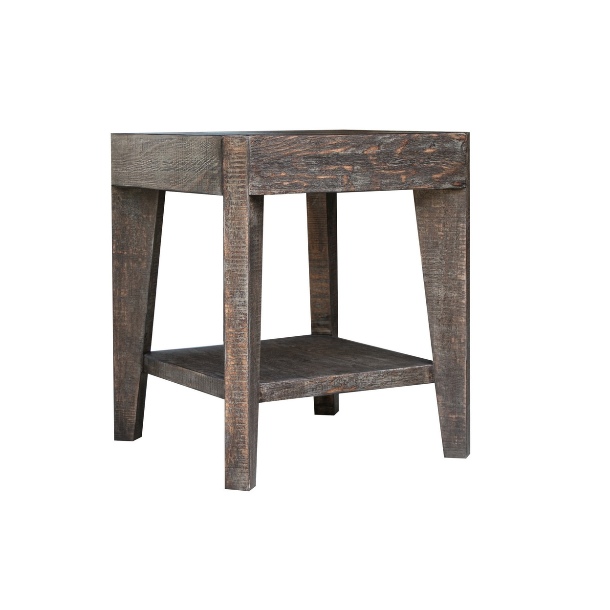 Noa 24 Inch Side End Table, Solid Pine Wood, Open Shelf, Distressed Brown- Saltoro Sherpi