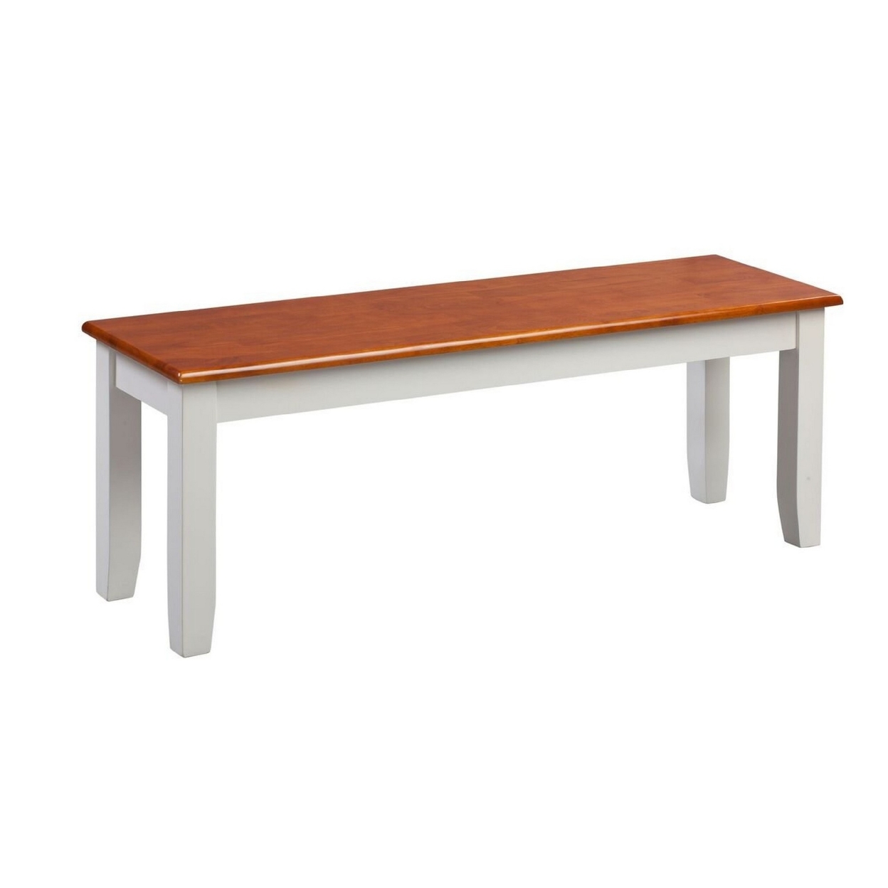 Zoy 48 Inch Wood Dining Bench, Rich Brown Top, Classic White Tapered Legs- Saltoro Sherpi