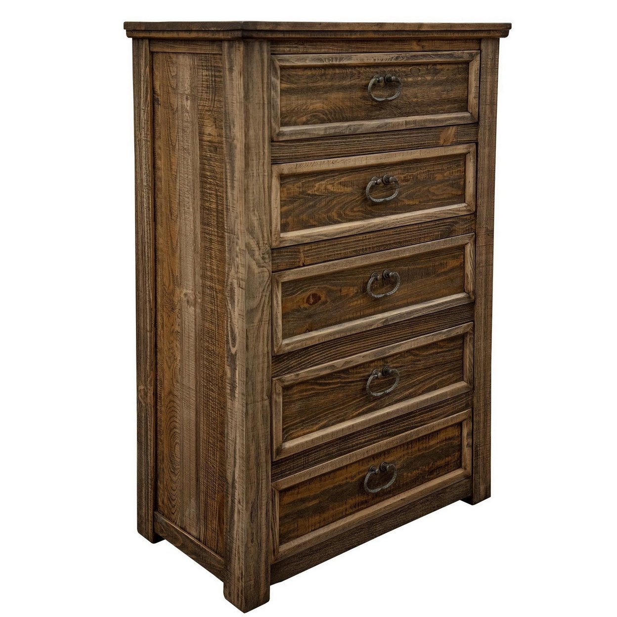 Maze 52 Inch 5 Drawer Chest With Lacquered Finish, Solid Pine Wood, Brown- Saltoro Sherpi