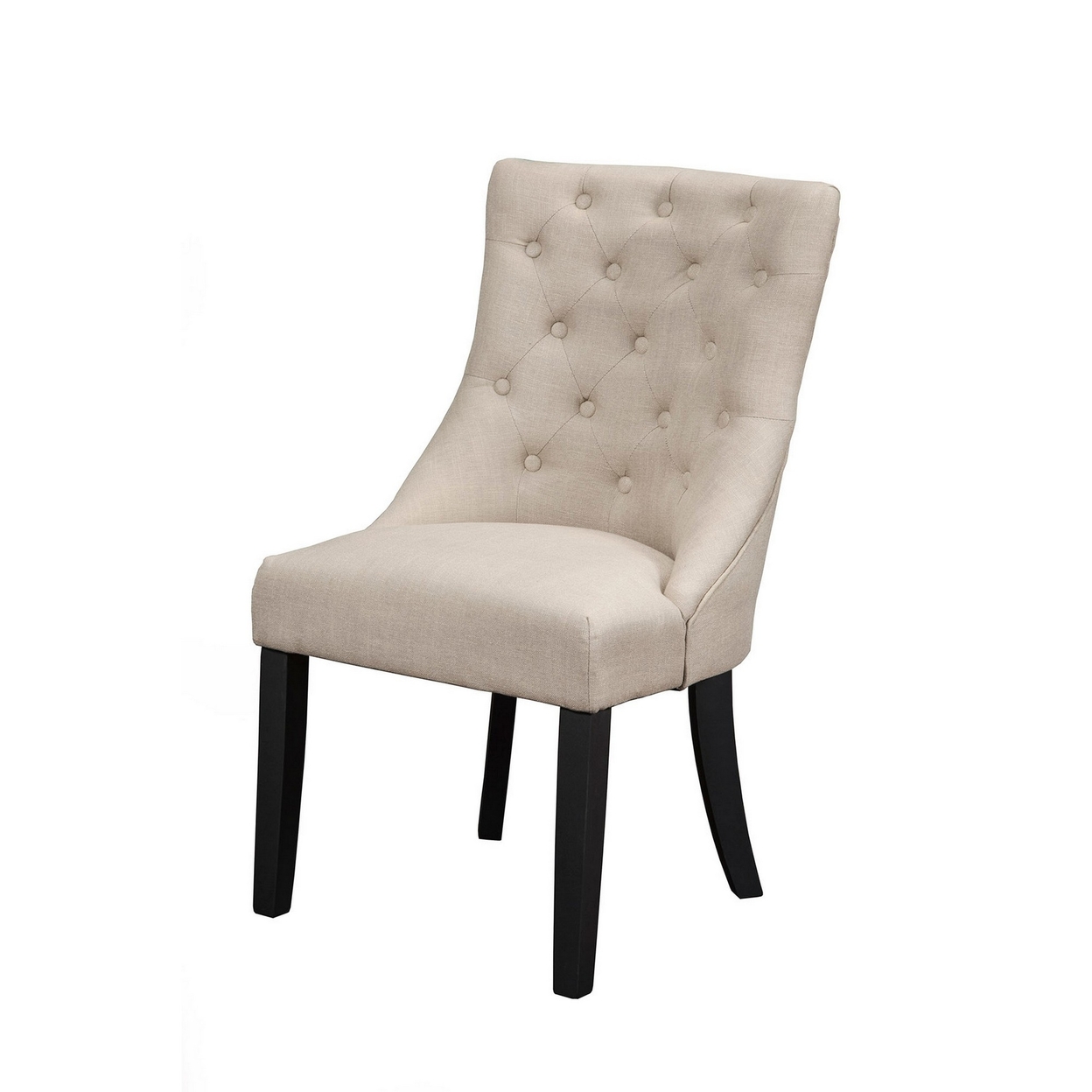 22 Inch Set Of 2 Dining Side Chairs, Tufted Curved Back, Cream Polylinen- Saltoro Sherpi