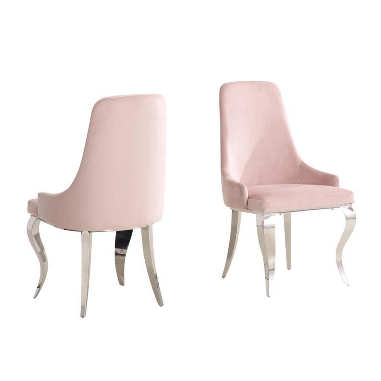 Dining Chair With Fabric Seat And Metal Legs, Set Of 2, Pink- Saltoro Sherpi