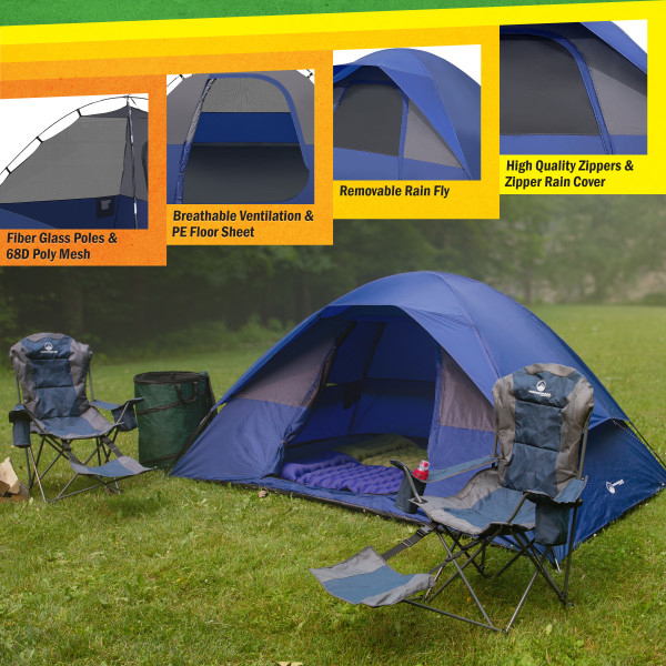 5 Person Camping Tent - Includes Rain Fly And Carrying Bag - Easy Set Up Tent For Backpacking, Hiking, Or Beach