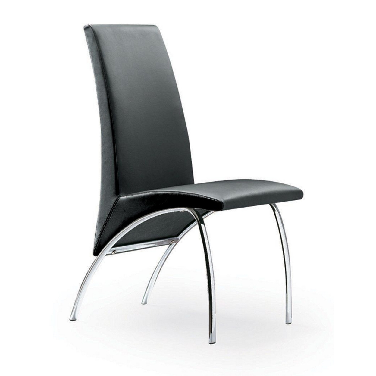 Cai 17 Inch Accent Chair, Set Of 2, Chrome Legs, Vegan Faux Leather, Black - Saltoro Sherpi