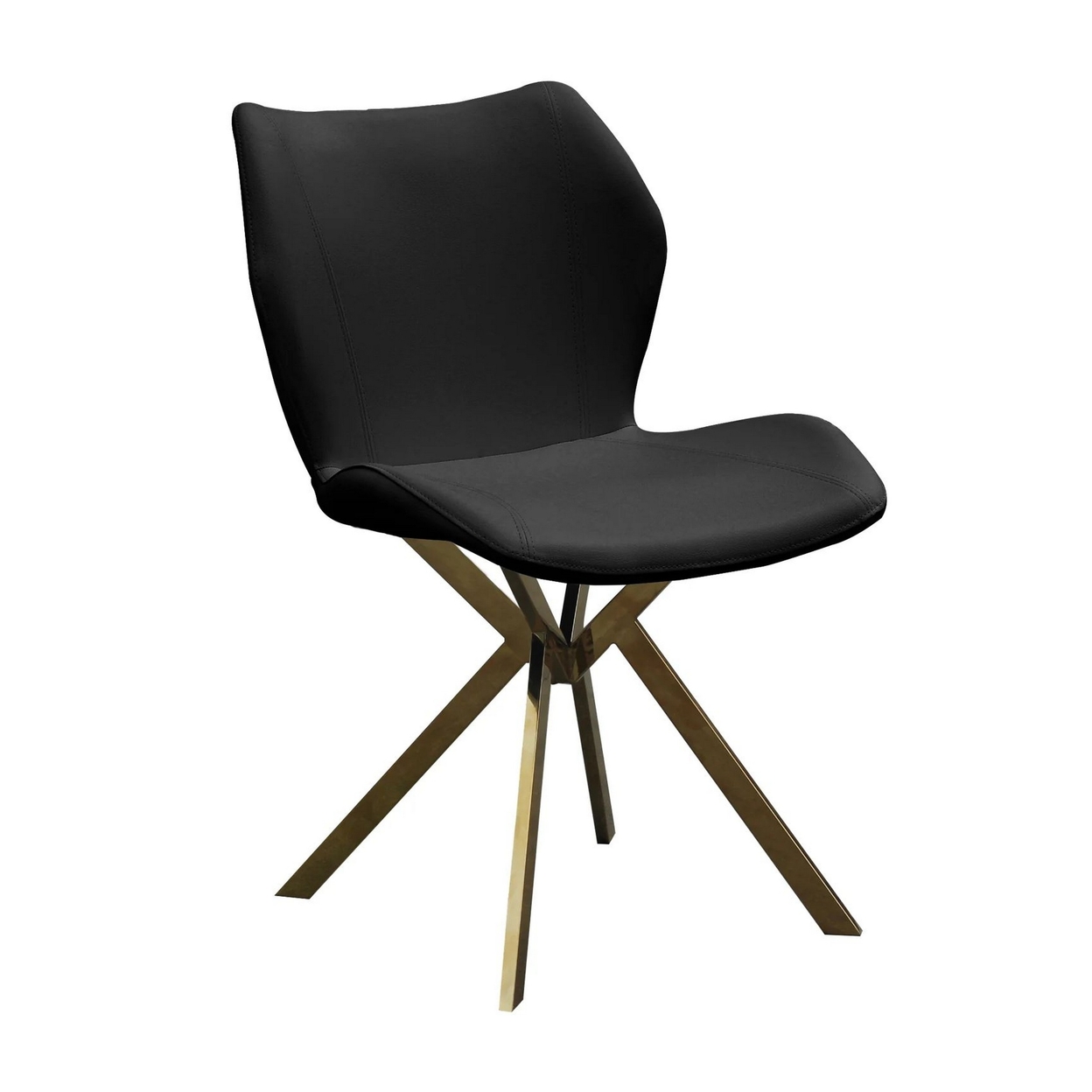 Anne 20 Inch Dining Chair, Set Of 4, Vegan Faux Leather, Gold Legs, Black - Saltoro Sherpi