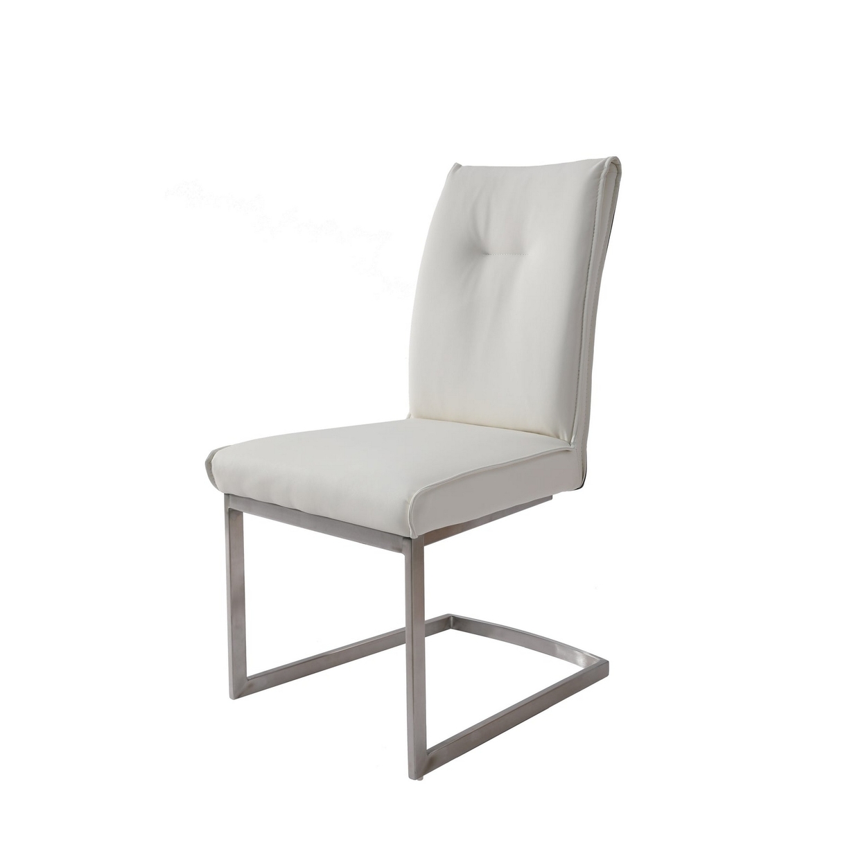 Gene 25 Inch Dining Chair, Set Of 2, Cantilever, Vegan Leather, Off White - Saltoro Sherpi