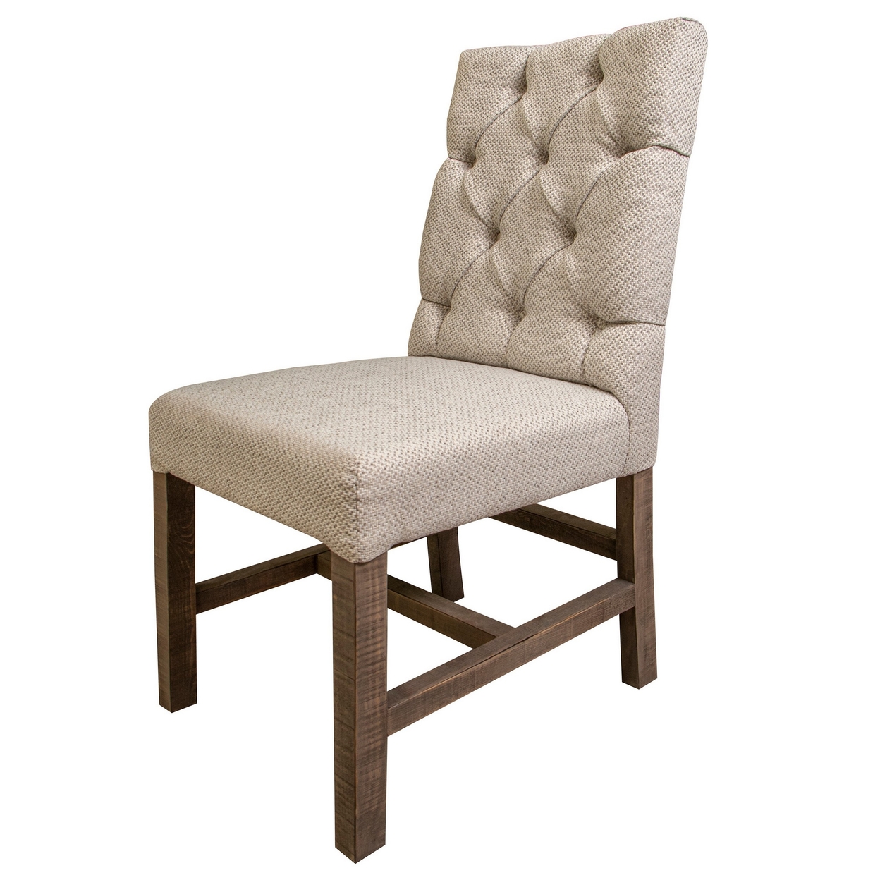 Ken 27 Inch Dining Chair, Set Of 2, Fabric Tufted Backrest Ivory Mango Wood- Saltoro Sherpi