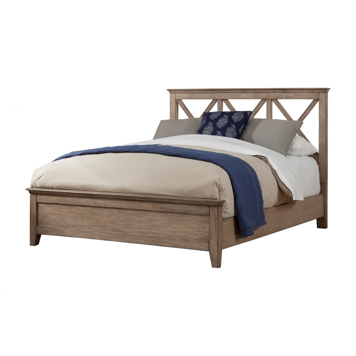 Pixi Full Size Panel Bed, Natural Brown Mahogany, Crossbuck Headboard - Saltoro Sherpi