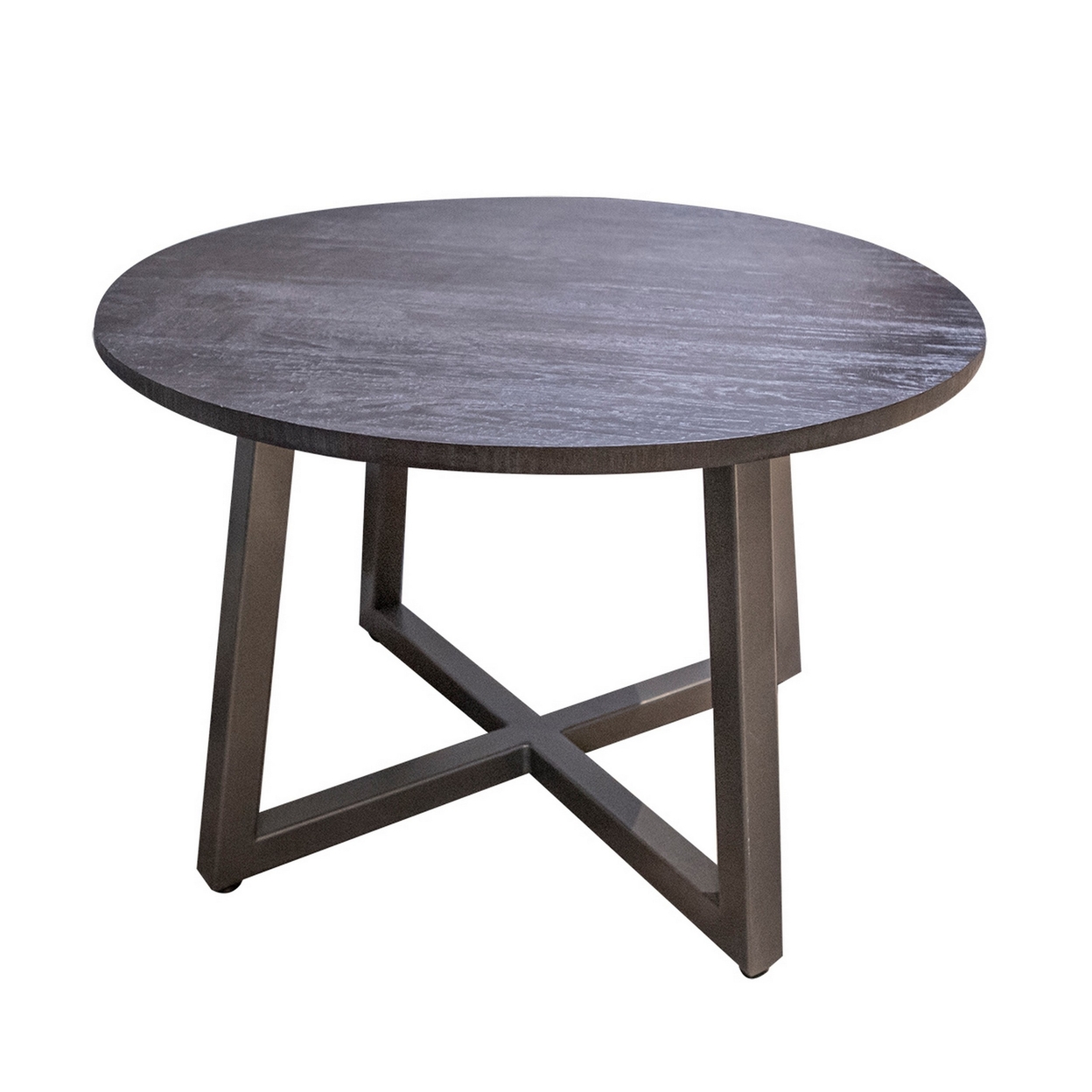 Rome 30 Inch Coffee Table, Pine Wood, Crossed Iron Base, Rich Brown Wood- Saltoro Sherpi