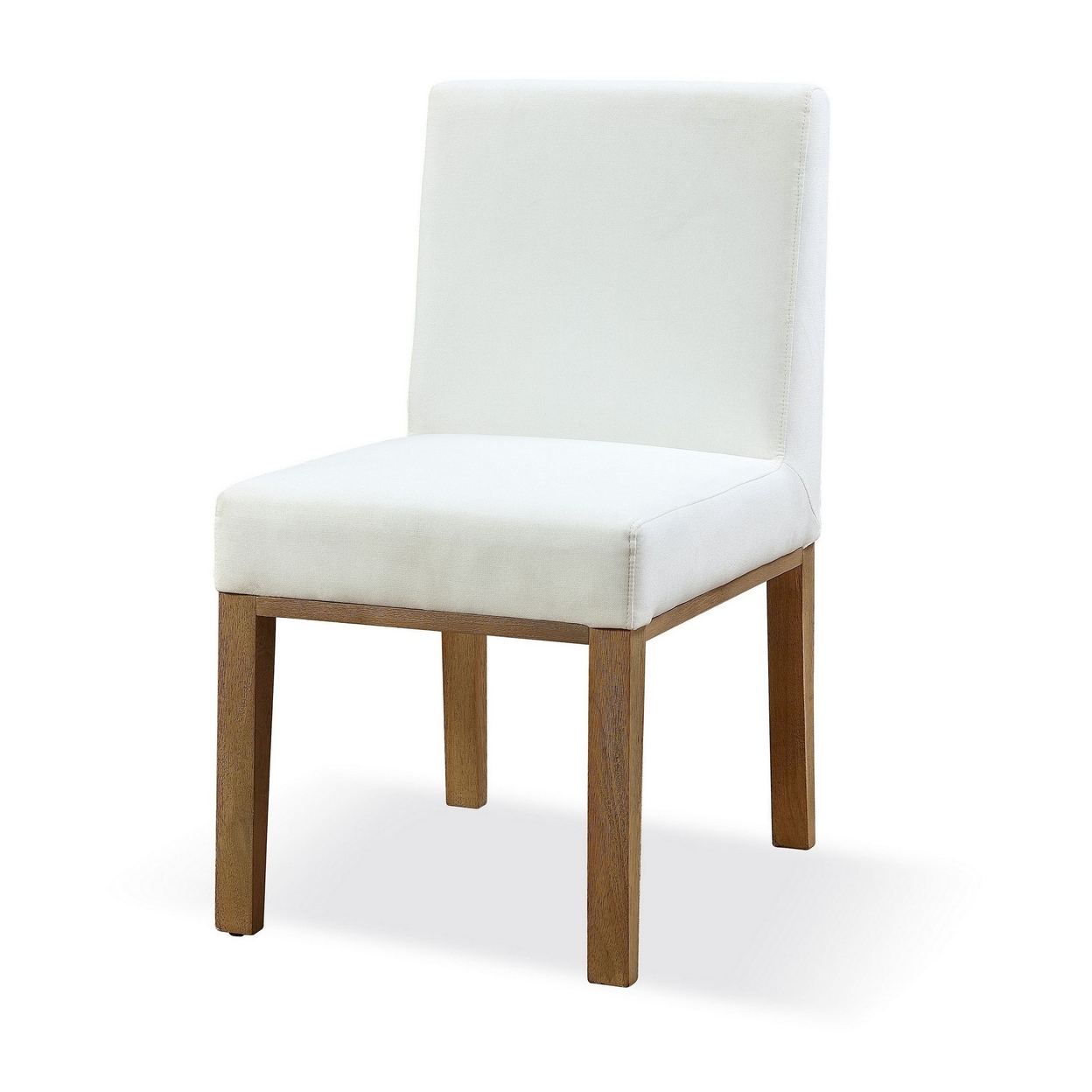 Rux 19 Inch Dining Chair, White Polyester Fabric, Wood Legs, White, Brown -Saltoro Sherpi