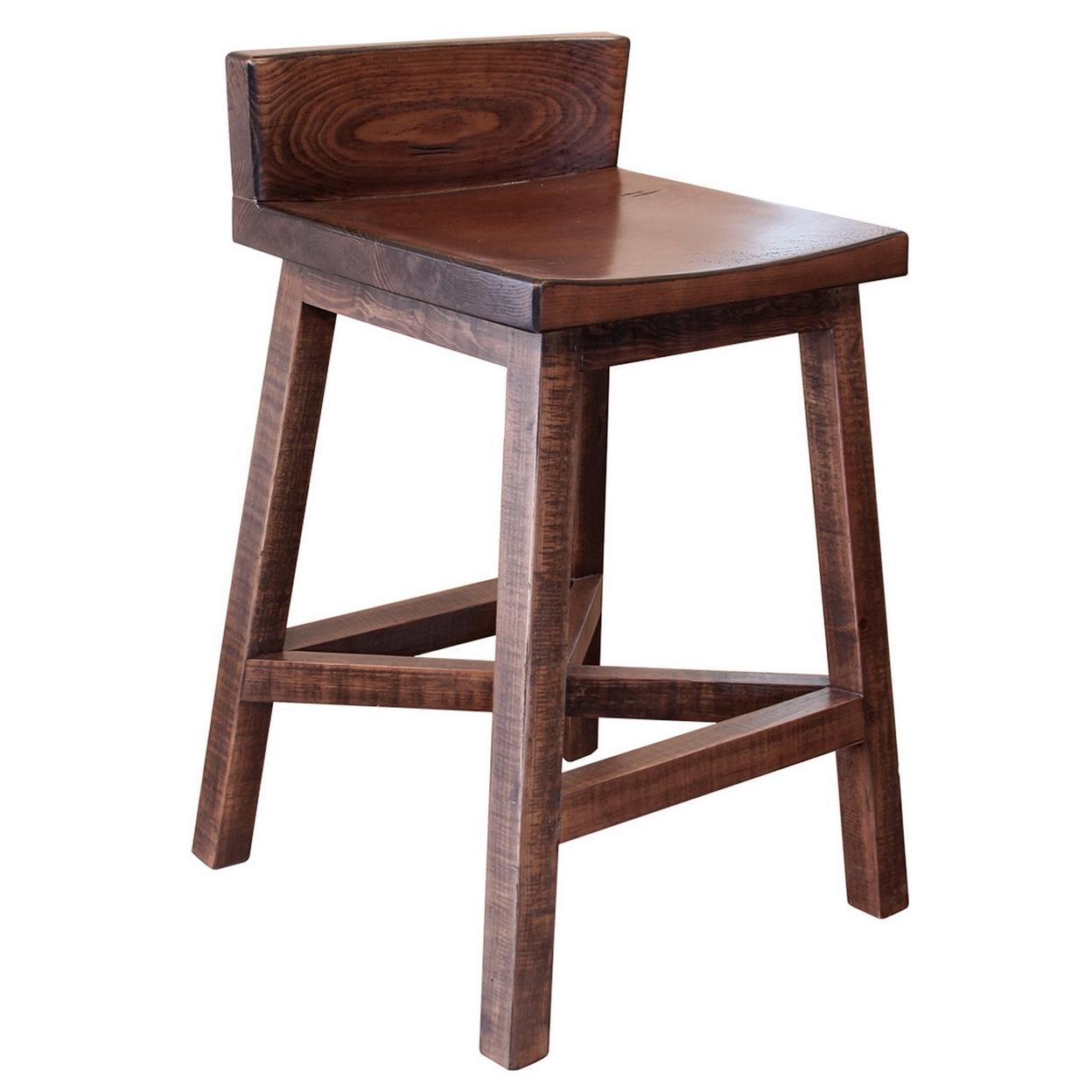 Ata 24 Inch Counter Height Stool, Lacquer Finish, Solid Pine Wood, Brown- Saltoro Sherpi