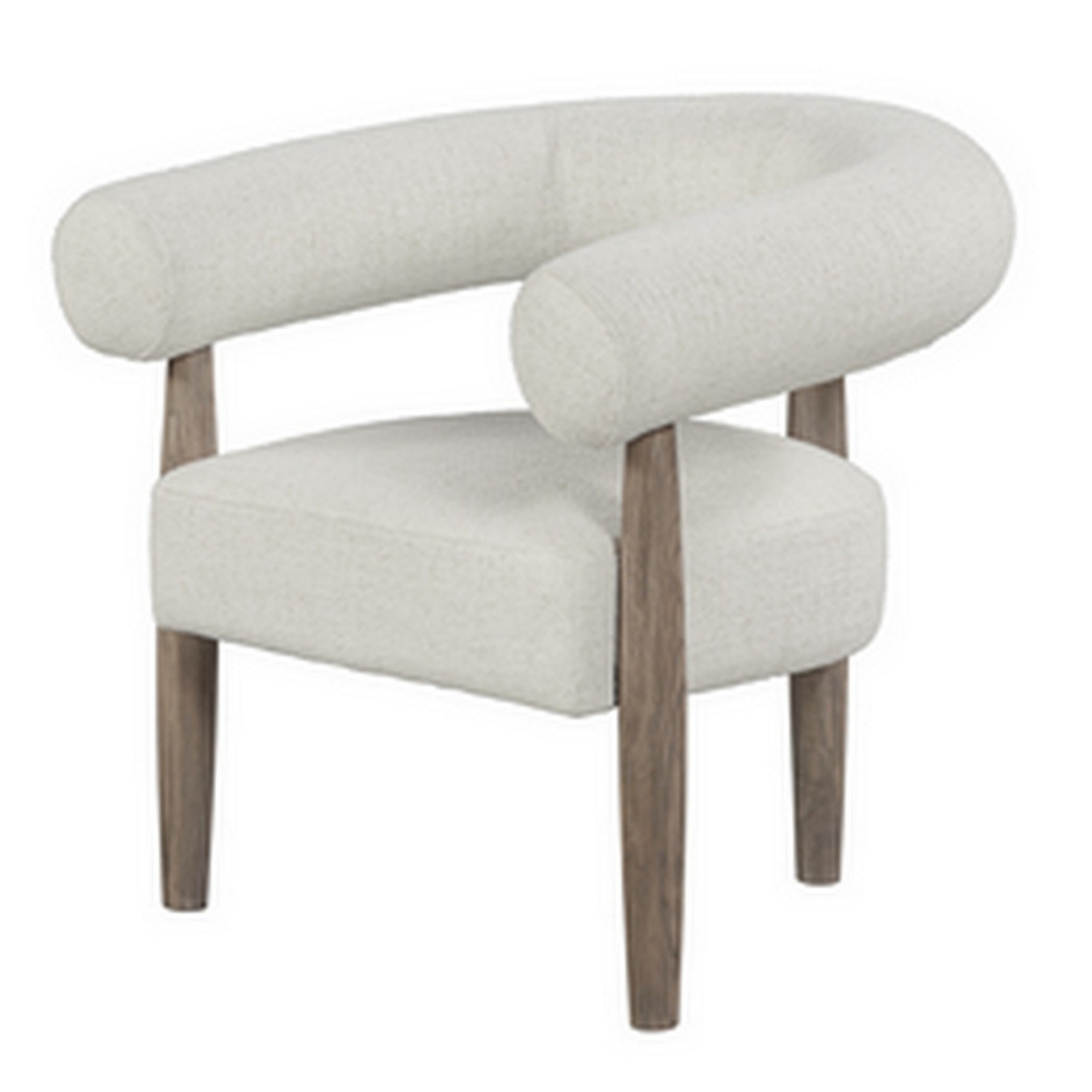 Zob 33 Inch Armchair, Wishbone Curved Cushioned Frame, Off White, Taupe- Saltoro Sherpi