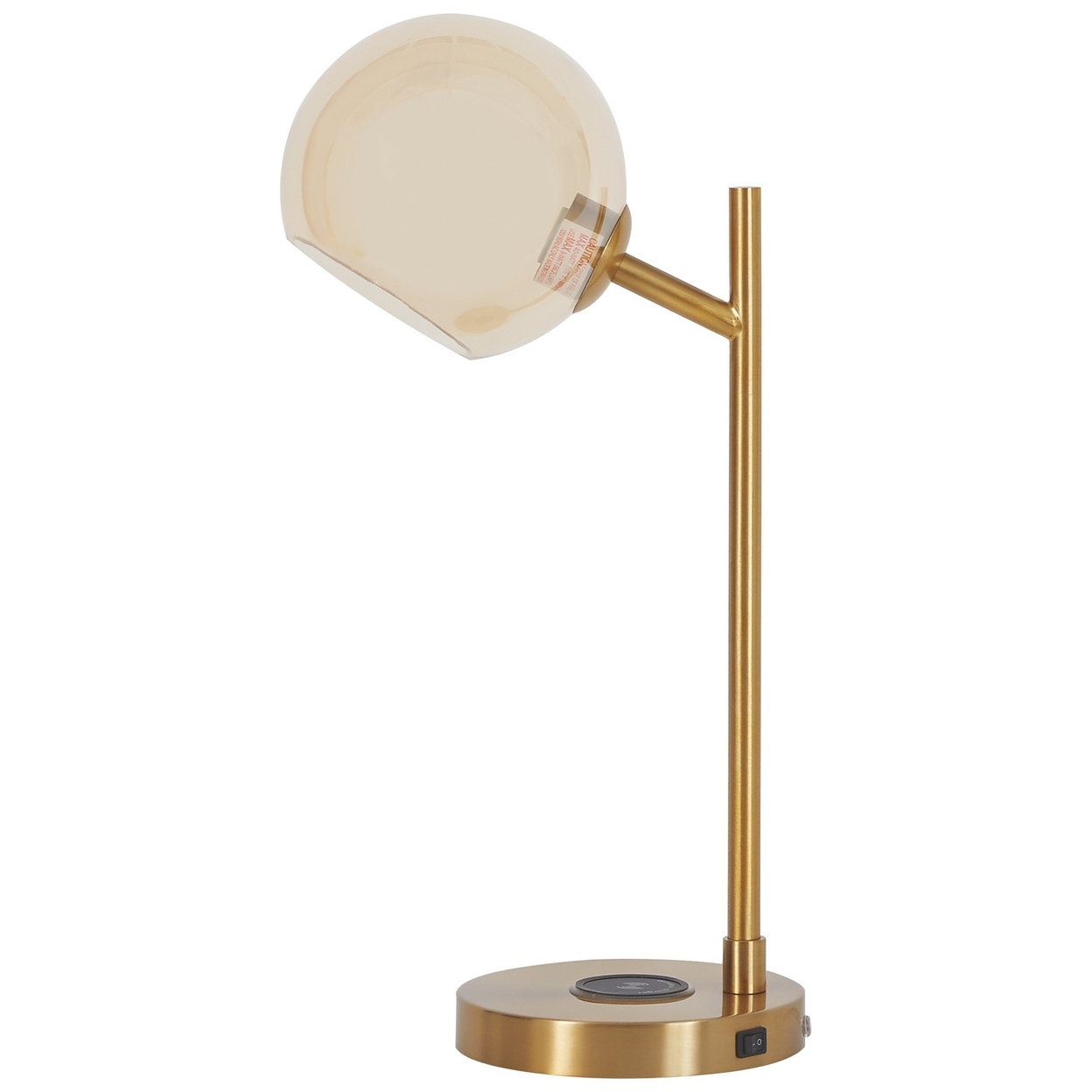 Metal Desk Lamp With Round Glass Shade And Wireless Charger, Gold- Saltoro Sherpi