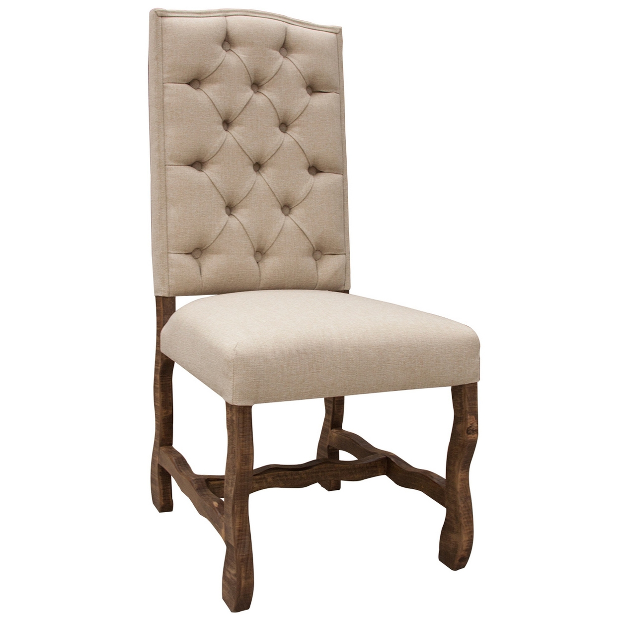 Ebb 22 Inch Dining Chair, Set Of 2, Tufted Back, Solid Pine Wood, Brown- Saltoro Sherpi