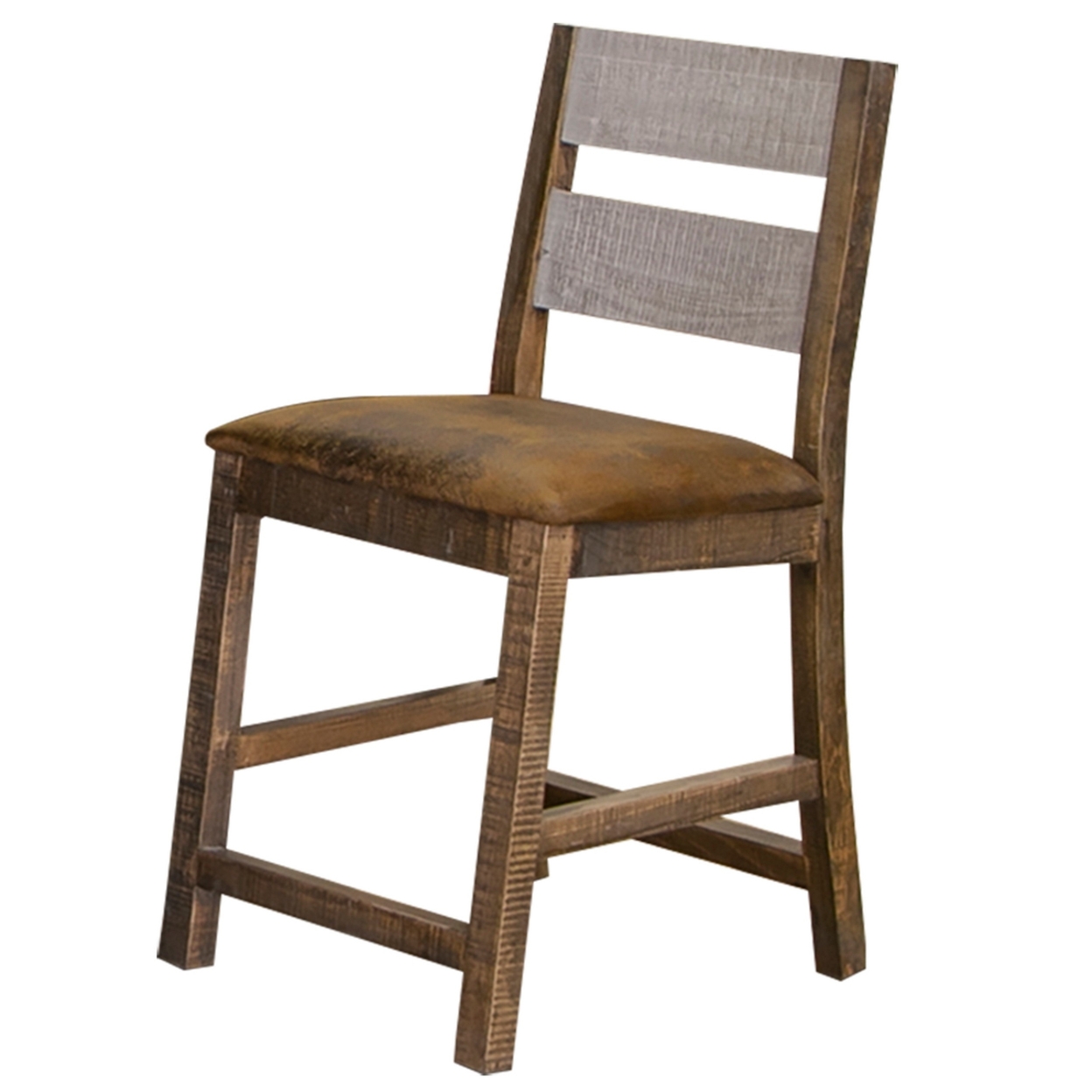 Pino 25 Inch Counter Height Chair, Set Of 2, Panel Back, Gray And Brown- Saltoro Sherpi