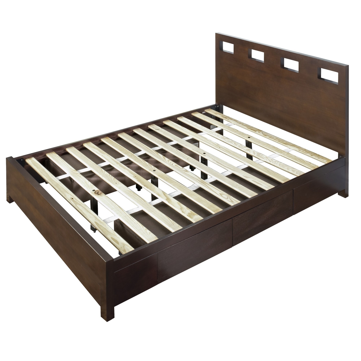 Yee Twin Storage Bed, Brown Wood, 4 Side Drawers, Cut Out Headboard Design- Saltoro Sherpi