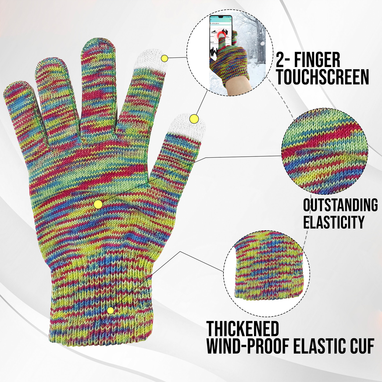 2-Pairs: Women's Winter Warm Soft Knit Touchscreen Multi-Tone Texting Gloves