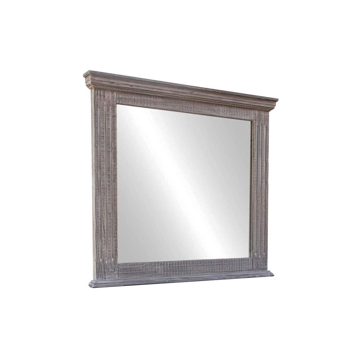 Abi 47 Inch Classic Mirror, Multistep Lacquer, Gray Distressed Wood Frame- Saltoro Sherpi
