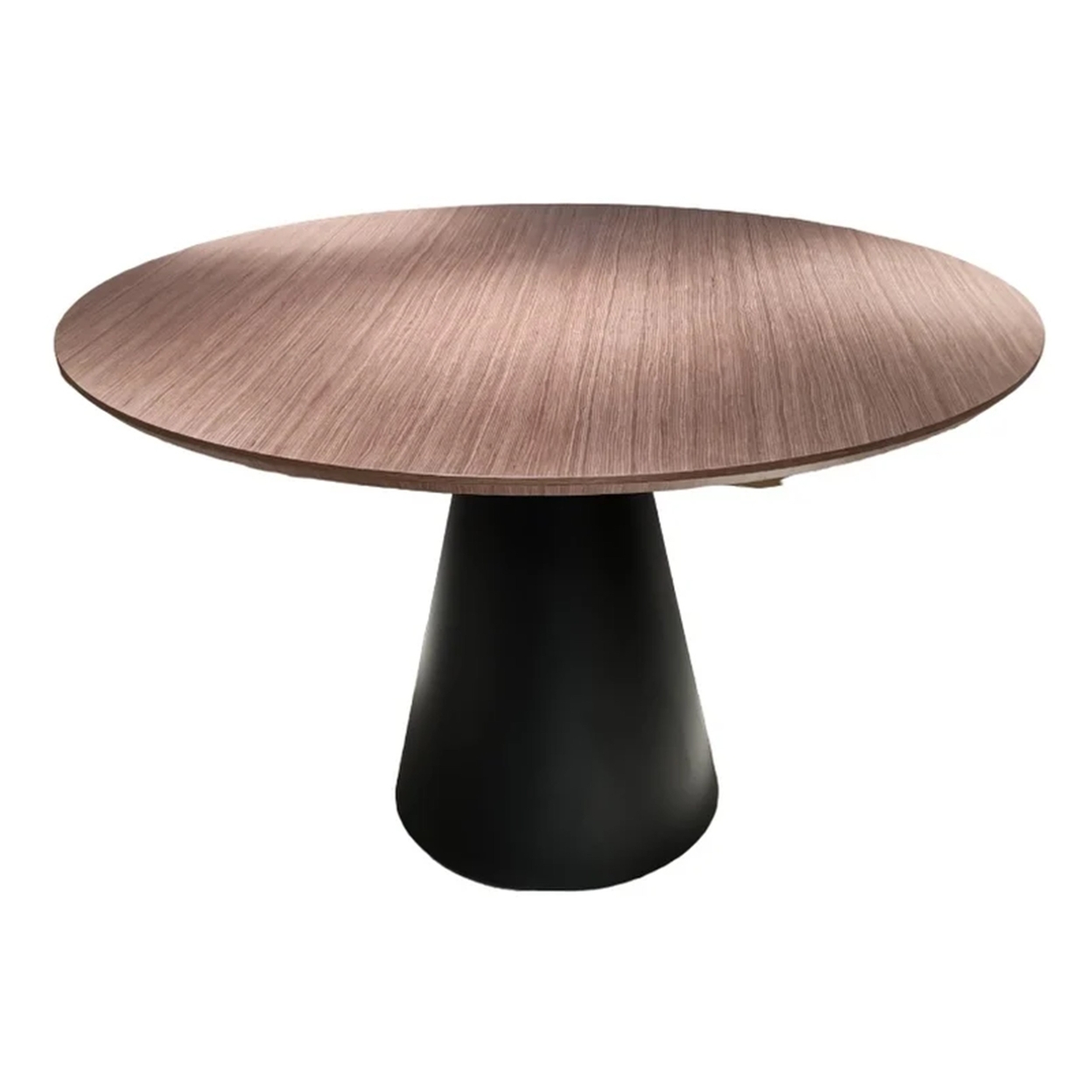 Nasa 49 Inch Modern Dining Table, Walnut Wood Surface, Black Pedestal Base- Saltoro Sherpi
