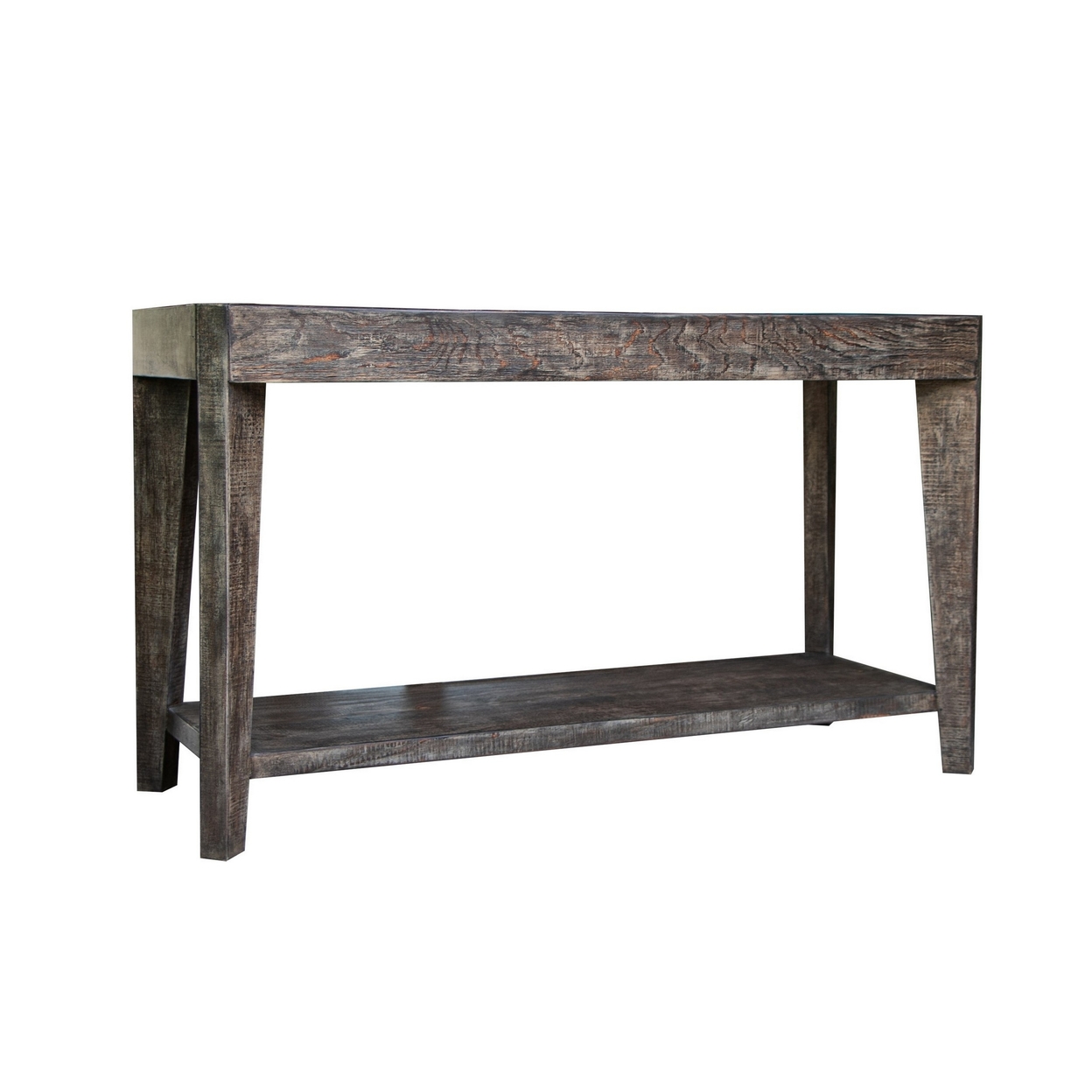 Noa 50 Inch Sofa Console Table, Solid Pine Wood, Distressed Brown, 1 Shelf- Saltoro Sherpi
