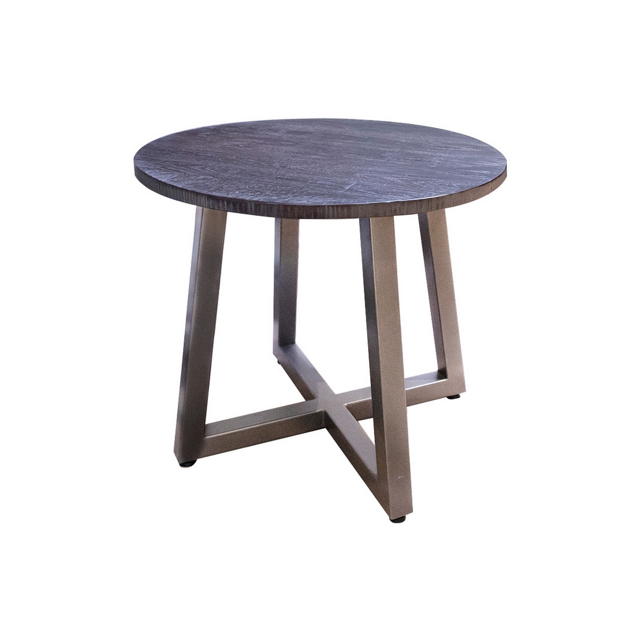 Rome 26 Inch Side End Table, Pine Wood, Crossed Iron Base, Rich Brown Wood- Saltoro Sherpi