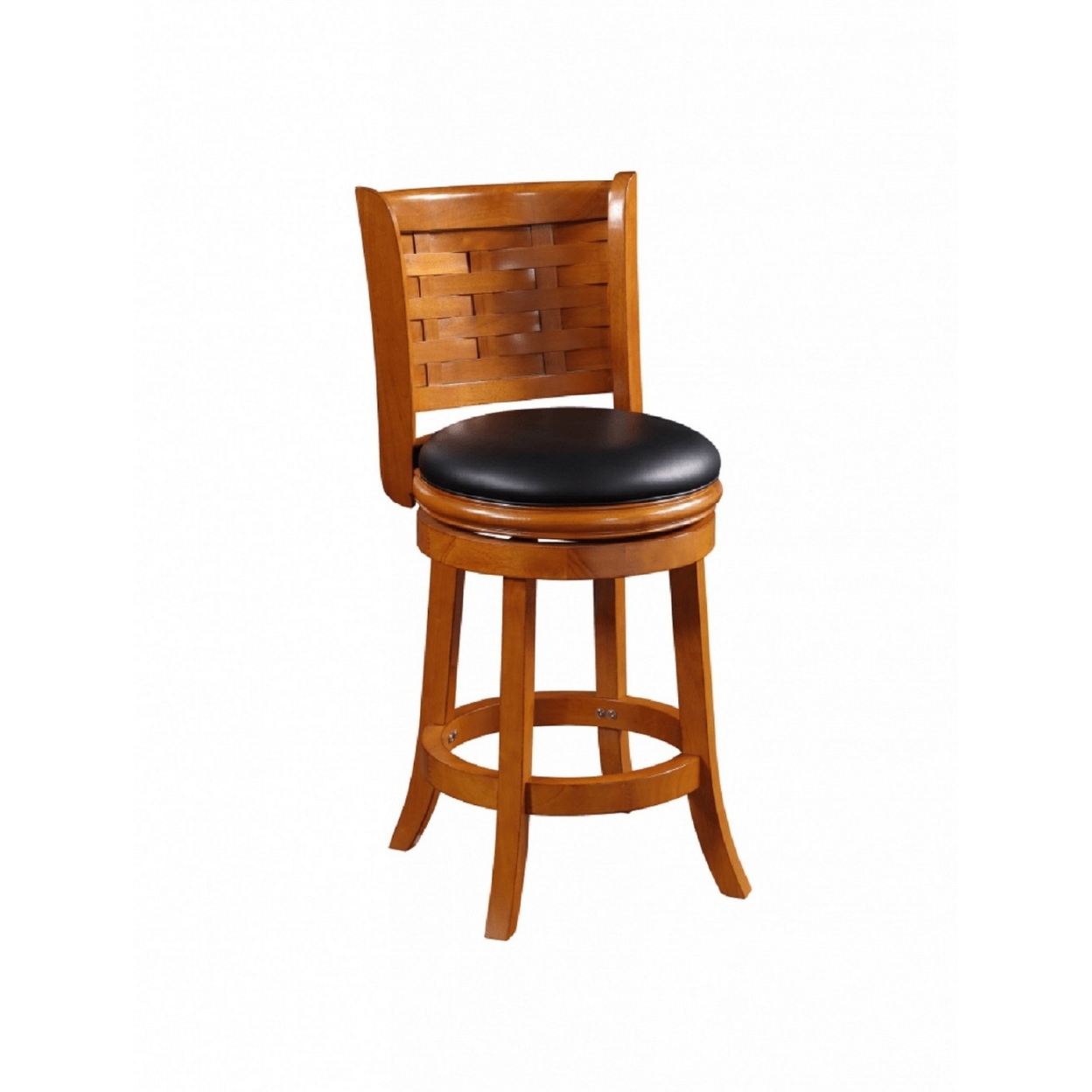 Somi 24 Inch Swivel Counter Stool Chair With Woven Back, Black Faux Leather- Saltoro Sherpi