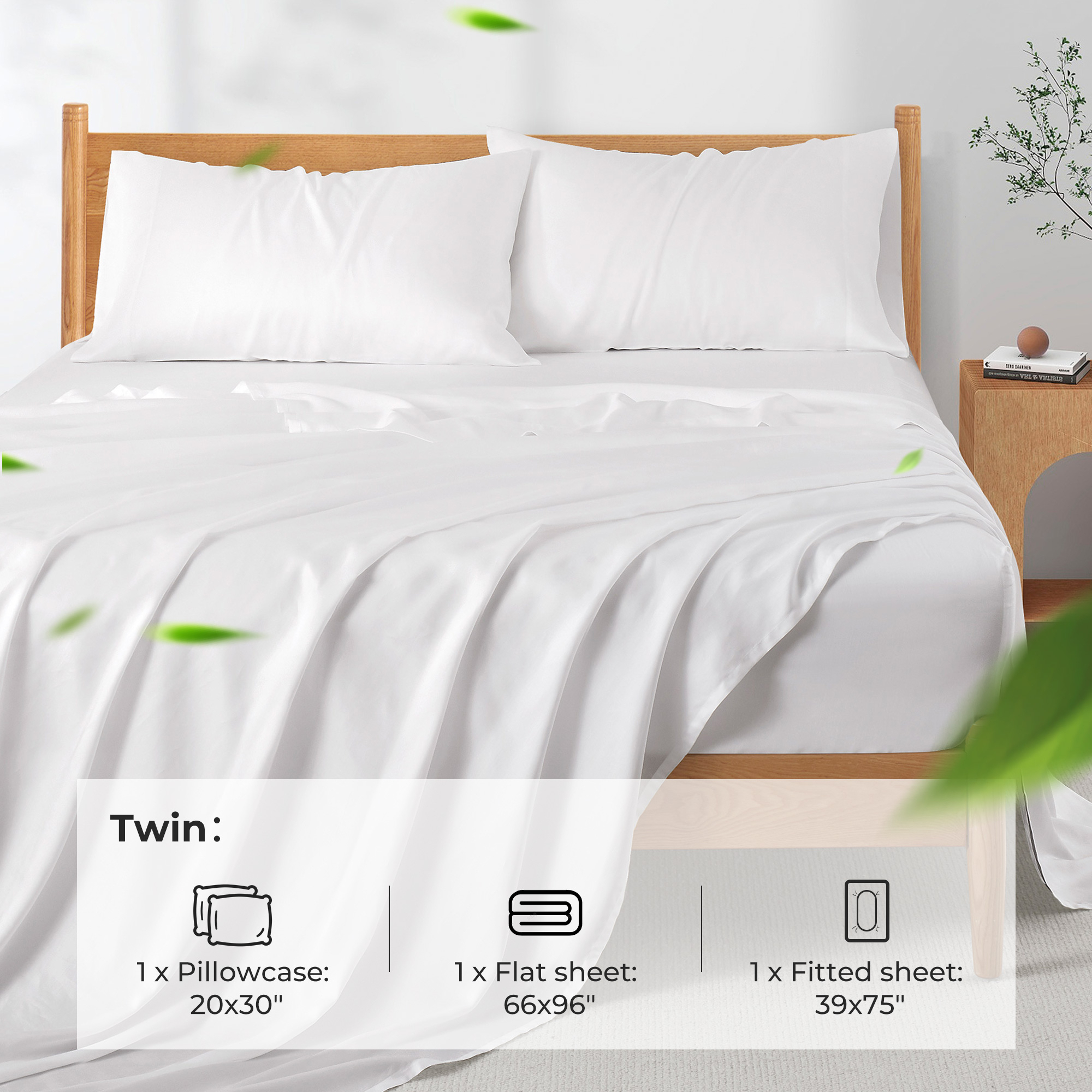 Tencel Lyocell 4Pc Sheets Set, Softest & Cooling-Deep Pocket Bottom Bed Sheet, Large Top Sheet & Pillowcases - Queen Size