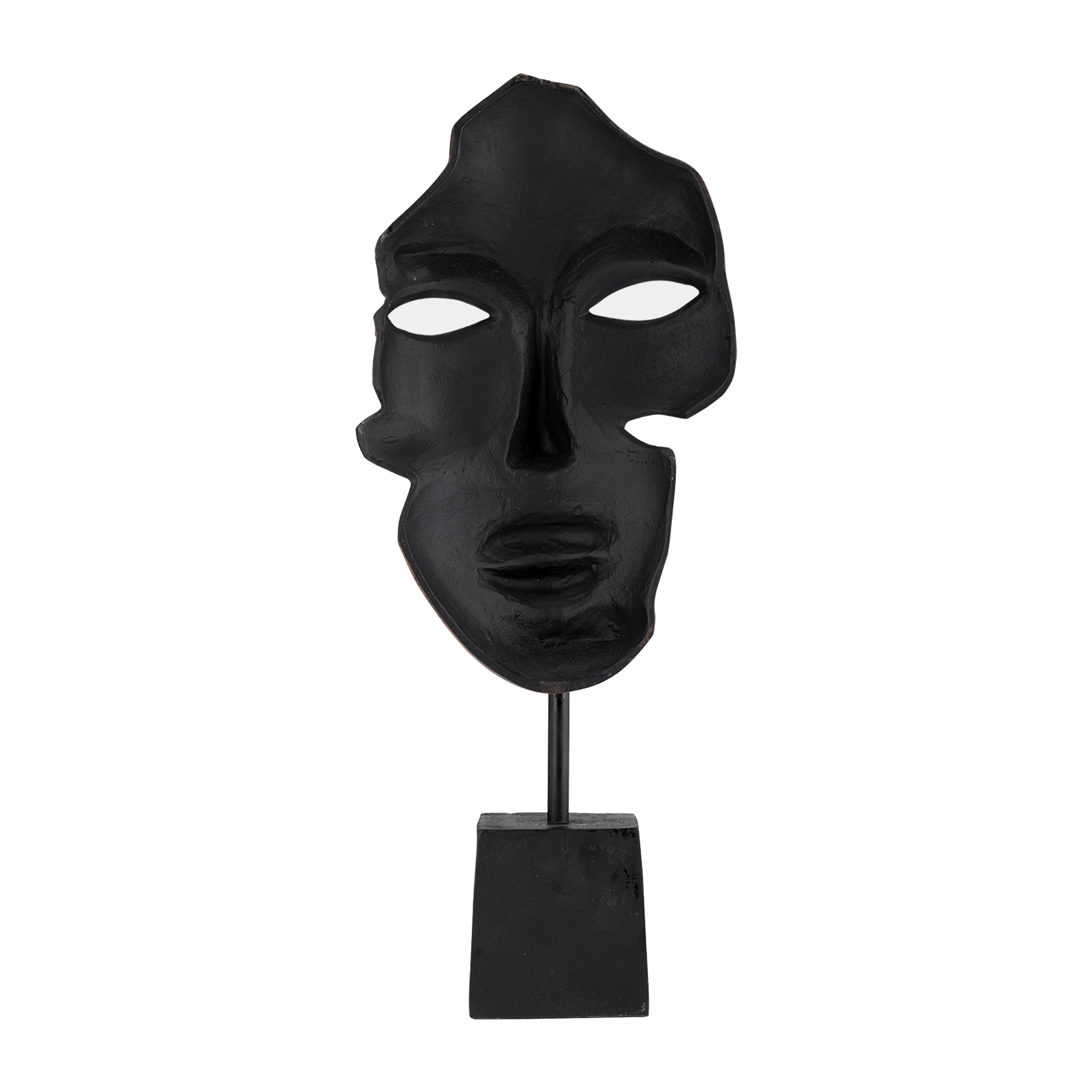 21 Inch Sculpture, Partial Face, Black Base, Brick Patina Metal Finish -Saltoro Sherpi