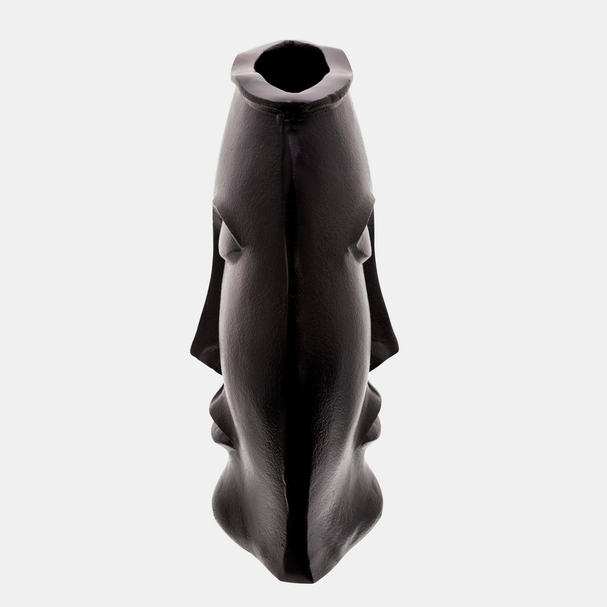 14 Inch Vase, Facial Structure, Modernistic Round Black Aluminum Frame -Saltoro Sherpi