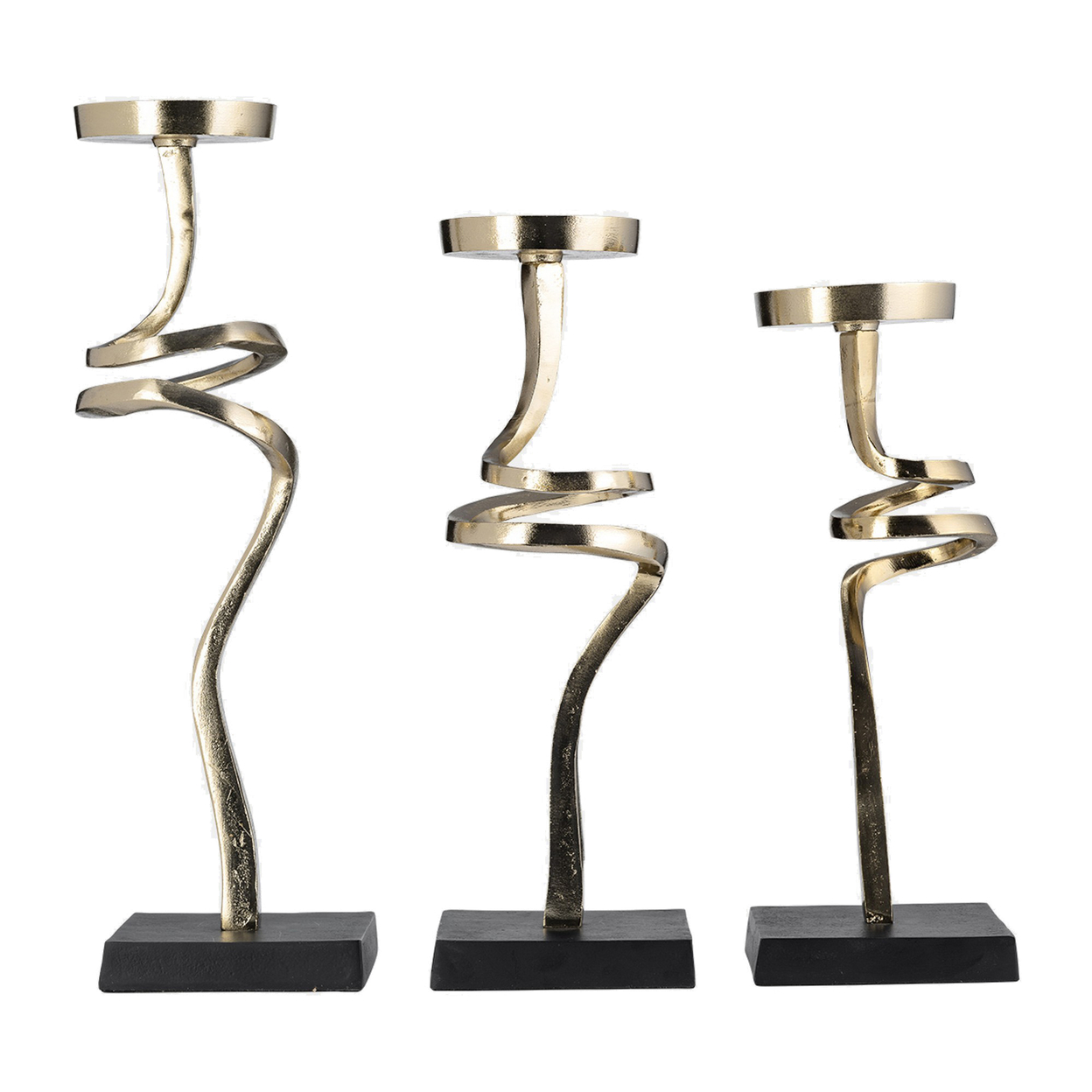 13, 15, 17 Inch Candle Pillar Holder, Set Of 3, Abstract Style, Gold, Black -Saltoro Sherpi