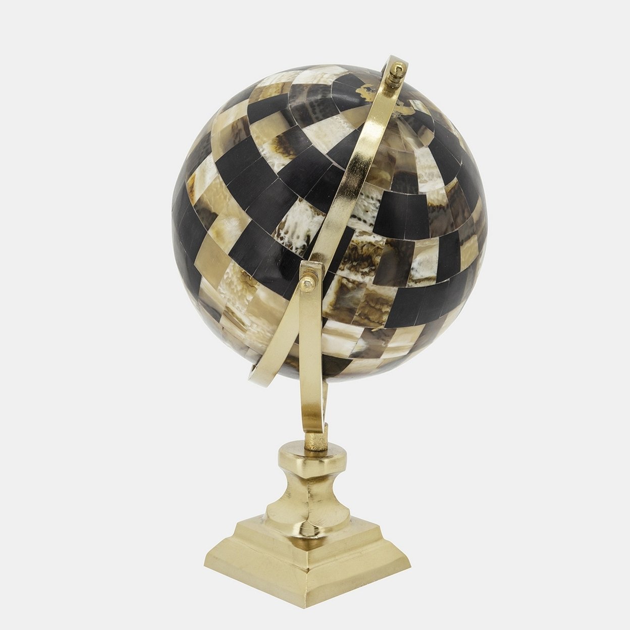 14 Inch Globe Sculpture, Pedestal Base, Modern Style, Gold And Brown Metal -Saltoro Sherpi