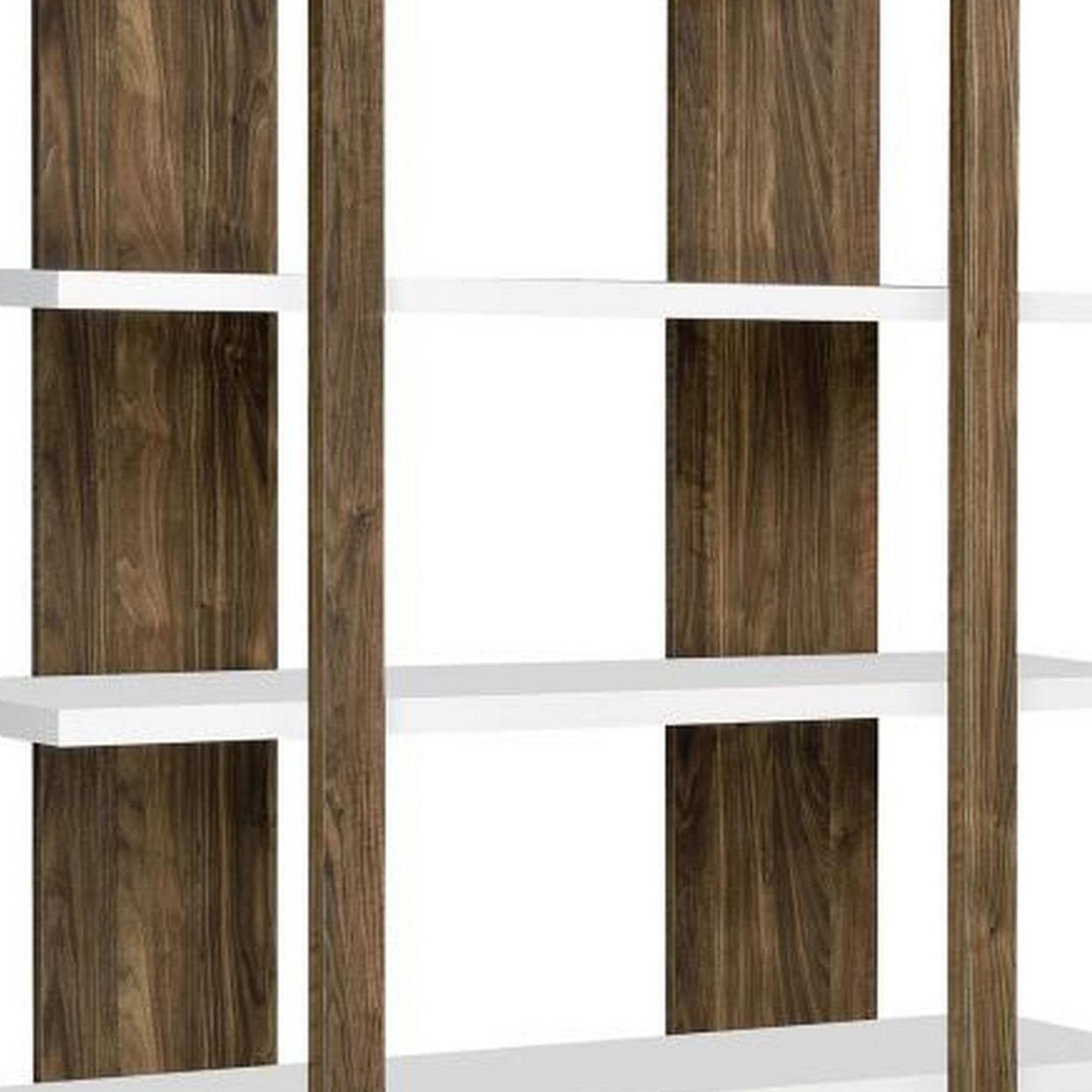 Bookcase With 4 Tier Shelves And Wooden Frame, Brown And White- Saltoro Sherpi